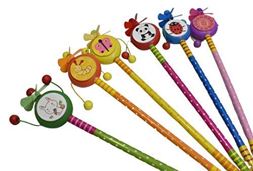 KINGSMAN STORE 6-Pack Wooden Cartoon Animal Pencils with Rattle - Fun Educational Writing Tools for Kids - Colorful 8.5 Inch Pencils for School, Drawing & Playtime