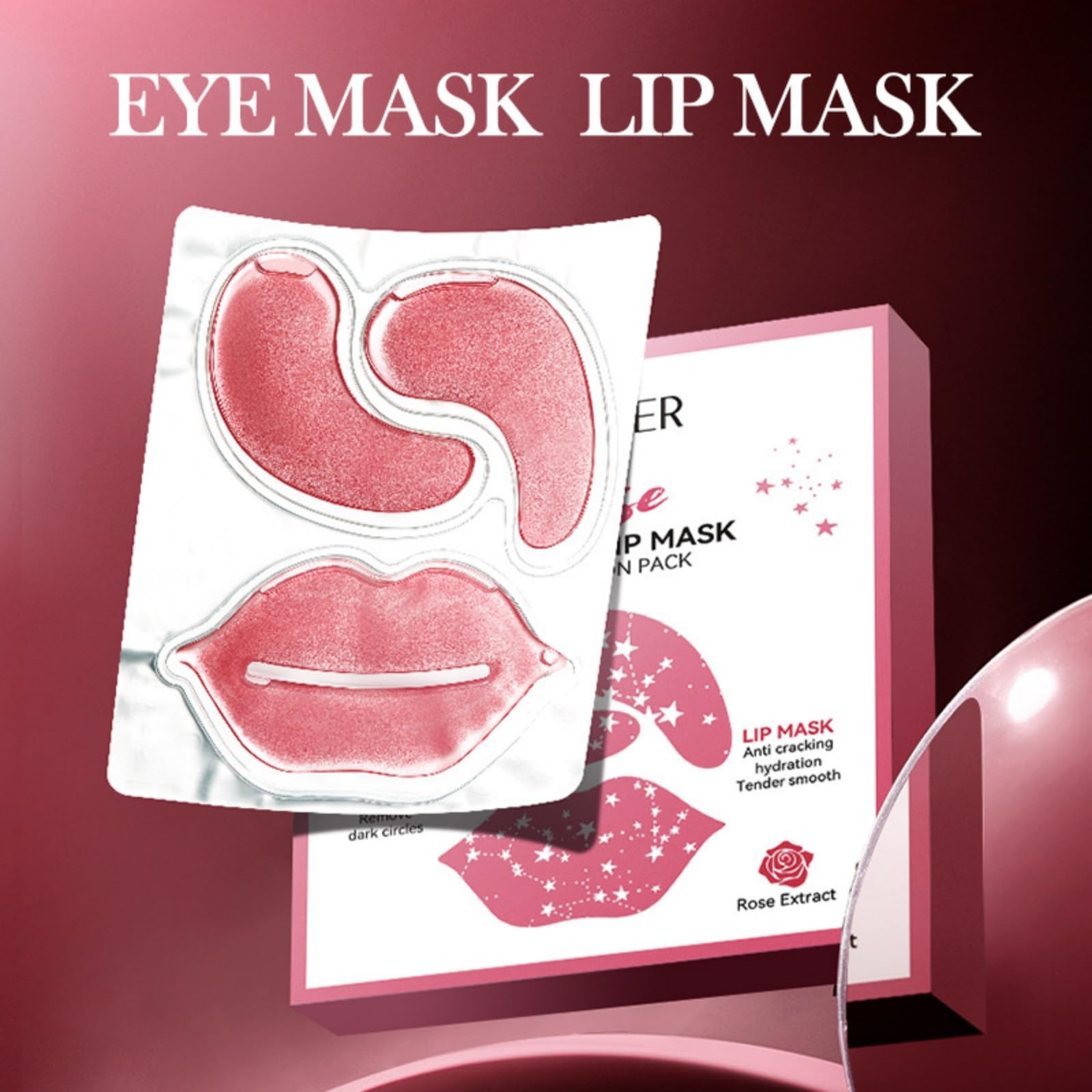 SADOER Rose Eye Mask and Lip Mask Set with Rose Extract - 30 Pairs (60 Pieces) 80g - Deep Nourishing & Moisturizing for Dark Circles & Dry Lips - Perfect for Night Care, Travel & Spa Days