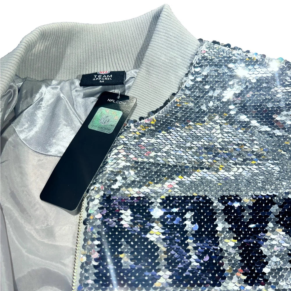 Dallas Cowboys Women's Sequin Full Zip Jacket - Glittery NFL Team Apparel for Game Day, Parties & Casual Outings