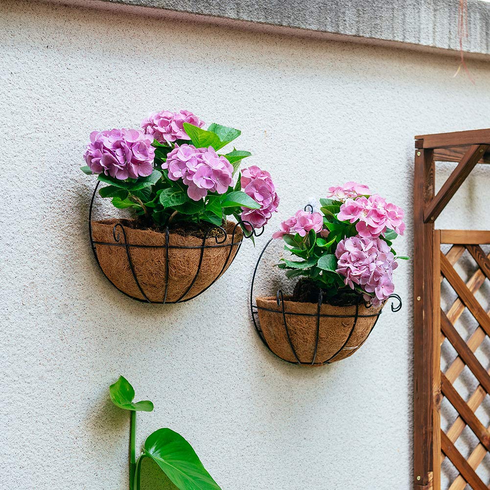 4 Pcs Wall Mount Planter Set - 12 Inch Hanging Flower Pots for Outdoor Plants with Basket Liners - Perfect for Porch, Patio, Backyard, Wedding Decor & Home Garden Hanging Decorations