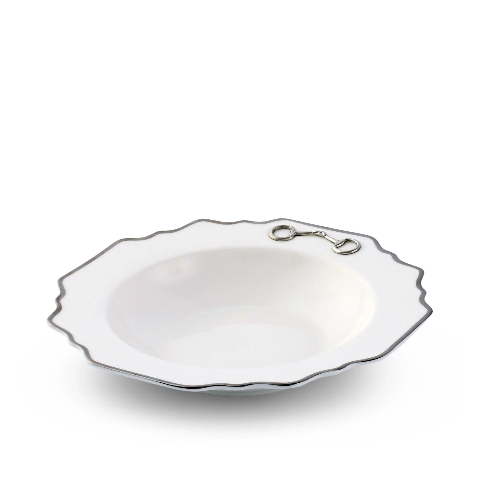Premium Snaffle Bit Platinum Scallop Soup Bowl - Elegant Dinnerware for Fine Dining & Special Occasions