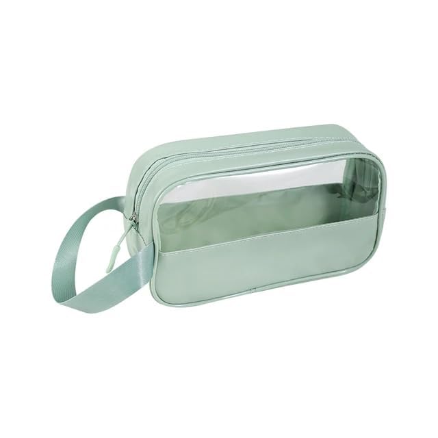 PINZOR Clear Makeup Pouch Set - Travel Cosmetic Organizer for Women & Men | Small Green Toiletry Bag