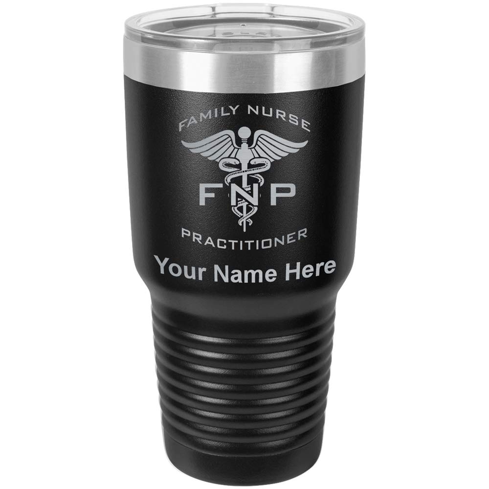 LaserGram 30oz Vacuum Insulated Stainless Steel Tumbler Mug with Personalized Engraving - Keeps Drinks Hot/Cold for Hours - Perfect Gift for Nurses, FNP Graduates & Healthcare Professionals - Great for Work, Travel & Outdoor Activities (Black)