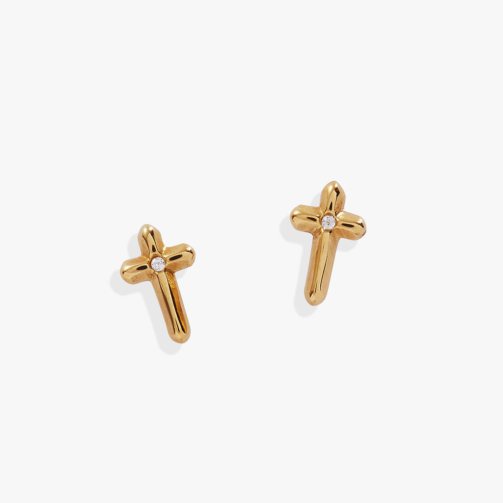 Crystal Cross Mini Stud Earrings for Women - Dainty Religious Jewelry Gift for Baptism, Confirmation & Everyday Wear