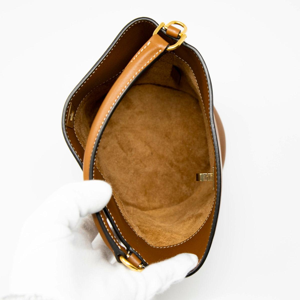 Celine Tan Teen Bucket 16 Bag - Genuine Leather Crossbody Shoulder Bag for Women | Perfect for Travel, Shopping & Everyday Use