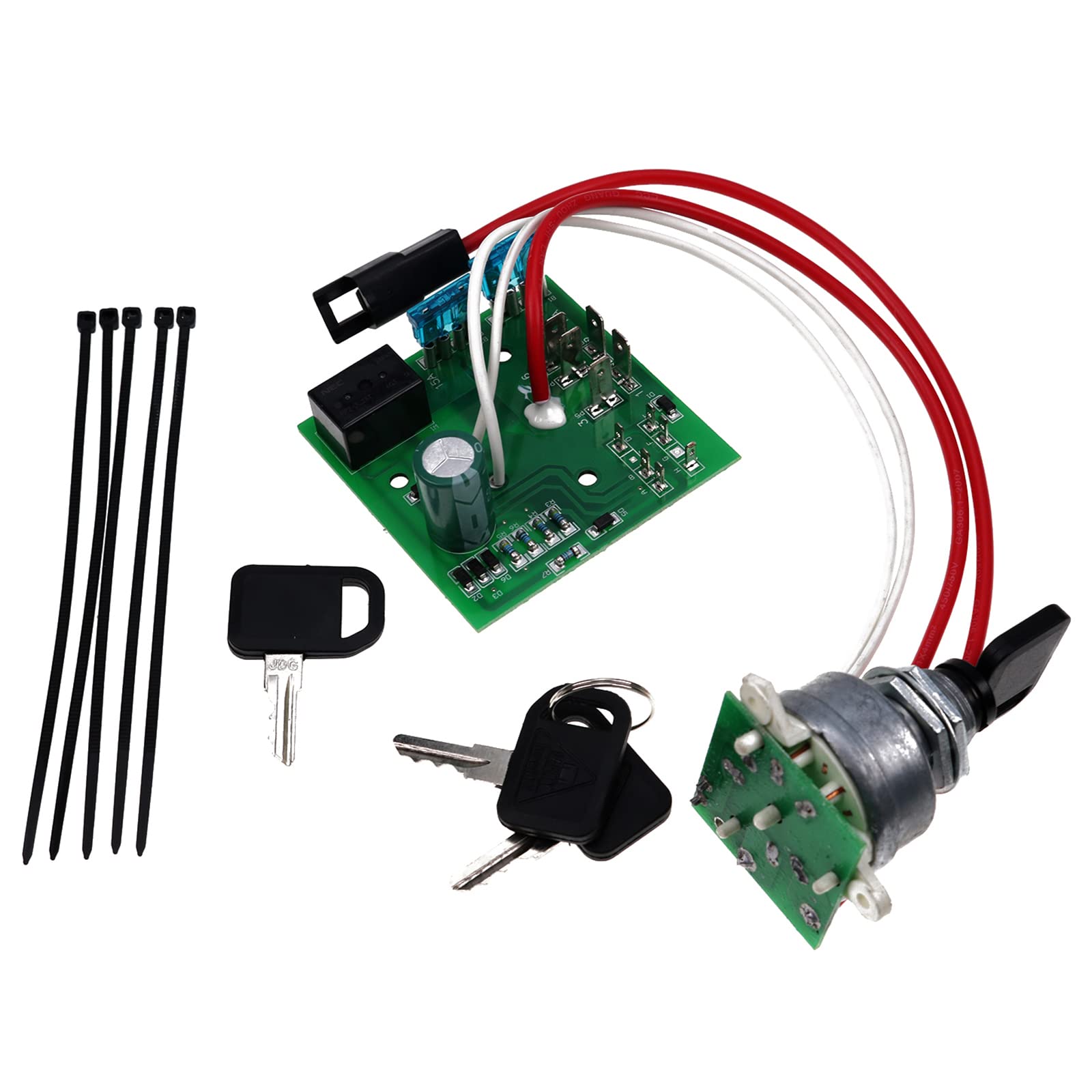HOLDWELL Ignition Switch Module with 4 Keys & Tie Wraps - AM122913 Replacement for John Deere 325 (S/N 0-70000), 335, 345 Tractors | Perfect for Farm Equipment Maintenance & Tractor Repair