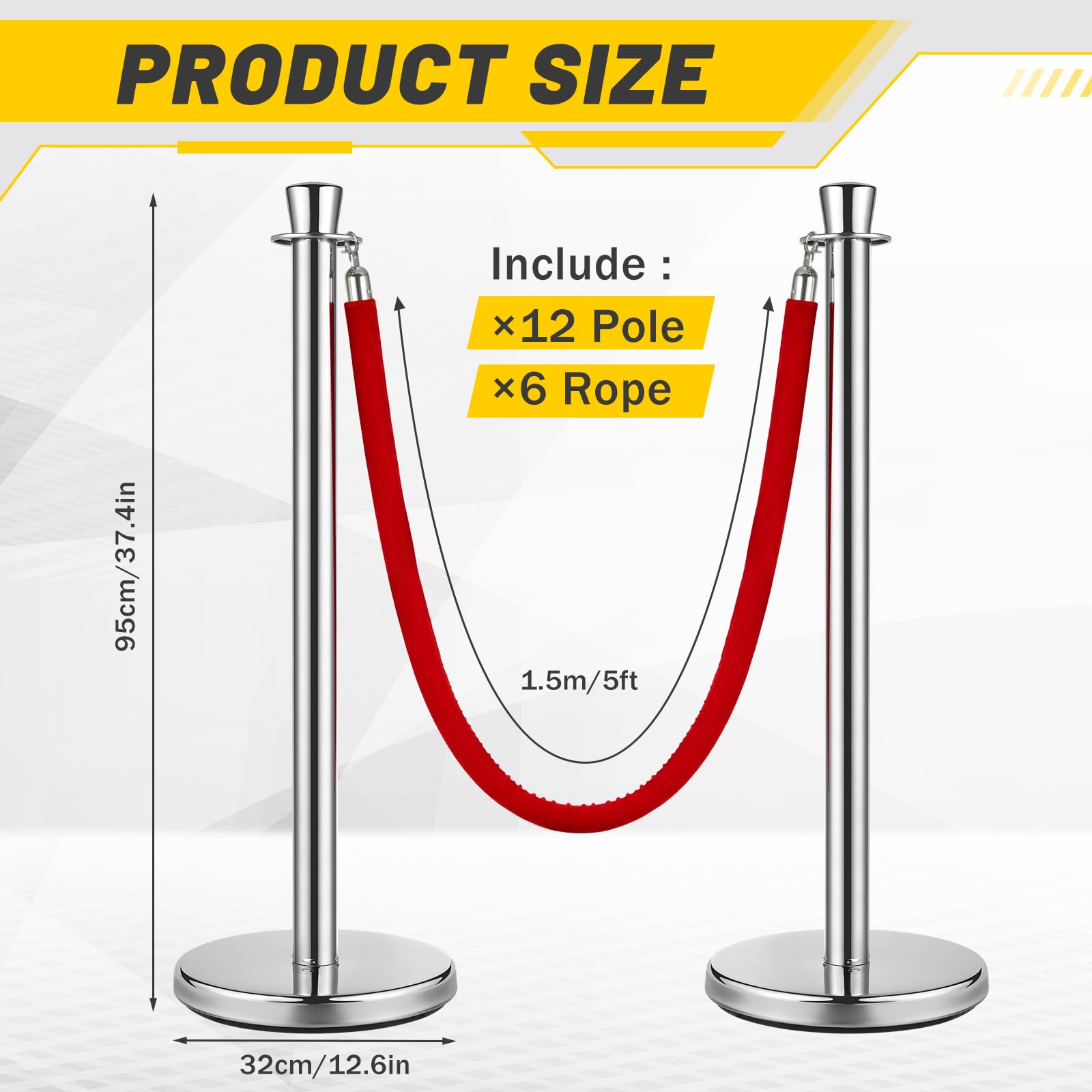 Wesiti 12-Pack 5ft Red Velvet Rope Stanchions - Premium Crowd Control Barriers with Hollow Base & Velvet Ropes Set for Events, Parties, and Queue Management | Perfect for Weddings, Concerts, and VIP Areas