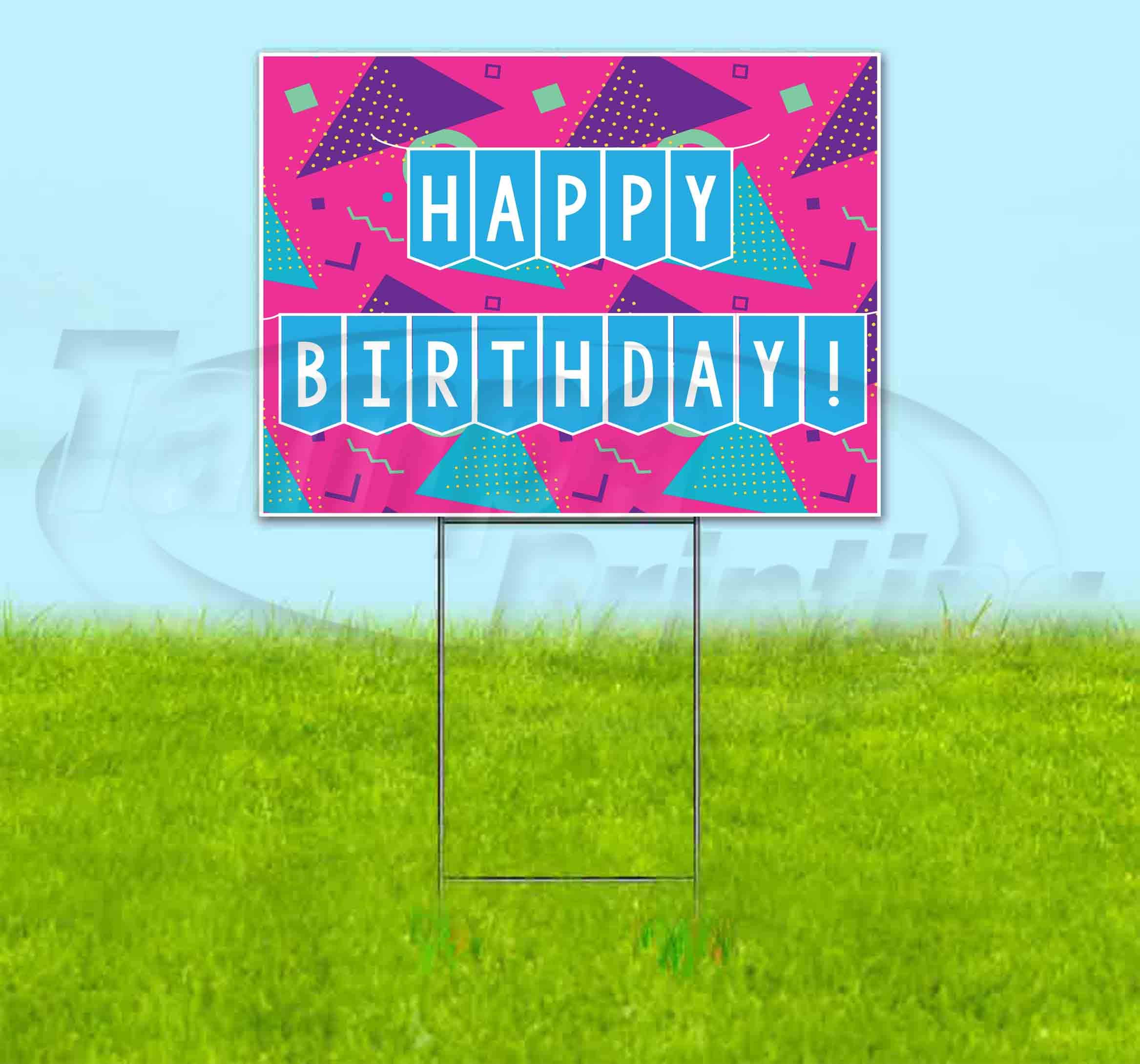 Happy Birthday Yard Sign 18x24 Inches - Metal Step Stake Included - Bulk Discounts & Multi-Packs - Perfect for Outdoor Celebrations, Parties & Surprises