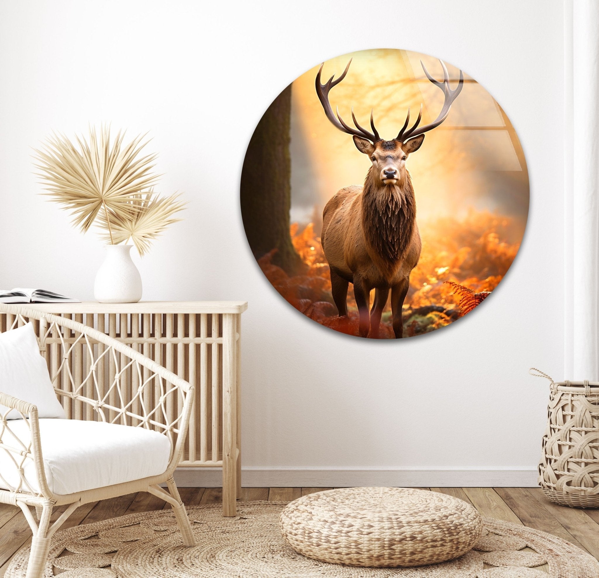 Autumn Deer Glass Wall Art - Elegant Handmade Deer Silhouette Window Decor for Fall & Thanksgiving - Perfect for Home, Office, and Seasonal Holiday Decoration