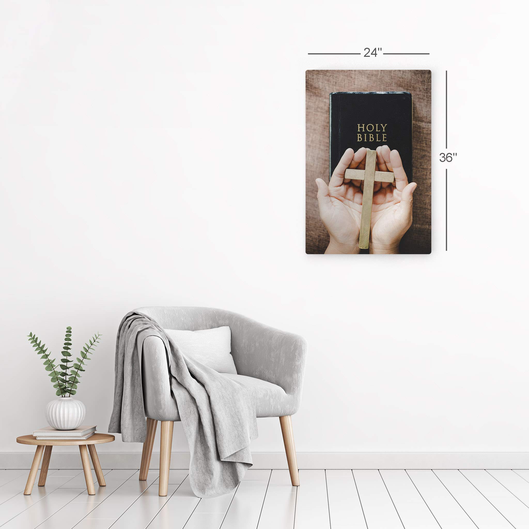 Christian Metal Wall Art - Holy Bible and Cross Religious Decor for Living Room, Bedroom, Office - Ready to Hang 36x24 - Perfect Gift for Faithful Home & Church Decorations