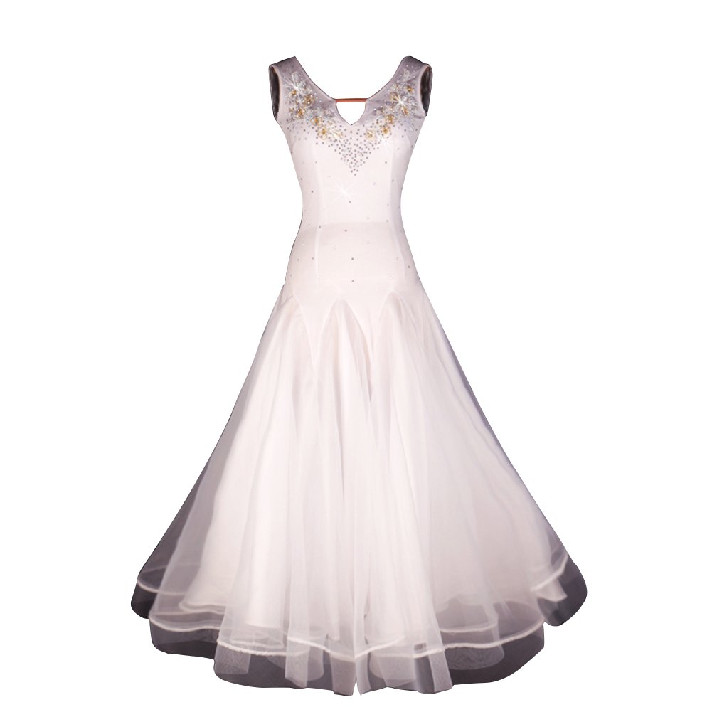 Elegant White XL Women's Modern Waltz Tango Smooth Ballroom Dance Dress - Perfect for Standard Ballroom Competitions & Social Dance Events