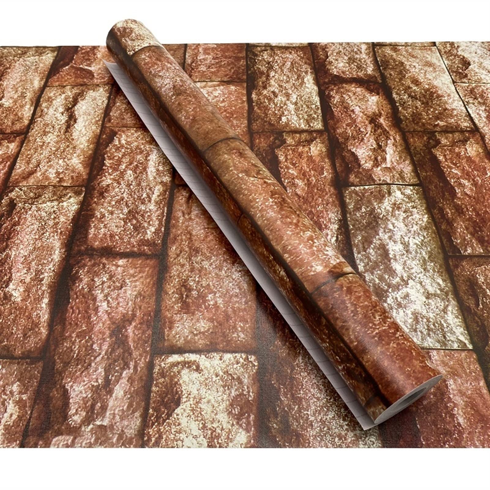 Red Brick Peel and Stick Wallpaper - Faux Stone Removable Contact Paper for Walls & Countertops - Easy DIY Home Decor (1m x 45cm) - Perfect for Kitchen Backsplash, Accent Walls, and Home Renovation Projects
