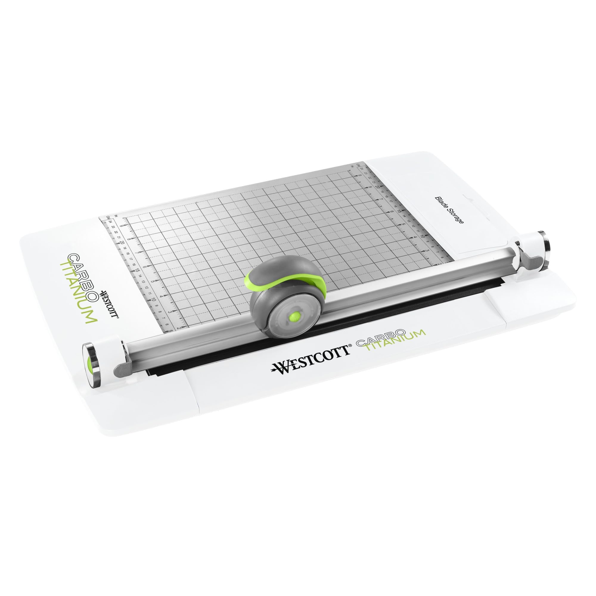 Westcott® CarboTitanium Rotary Trimmer 12 Inch - Precision Paper Cutter for Scrapbooking, Card Making & Office Use - White & Green Design