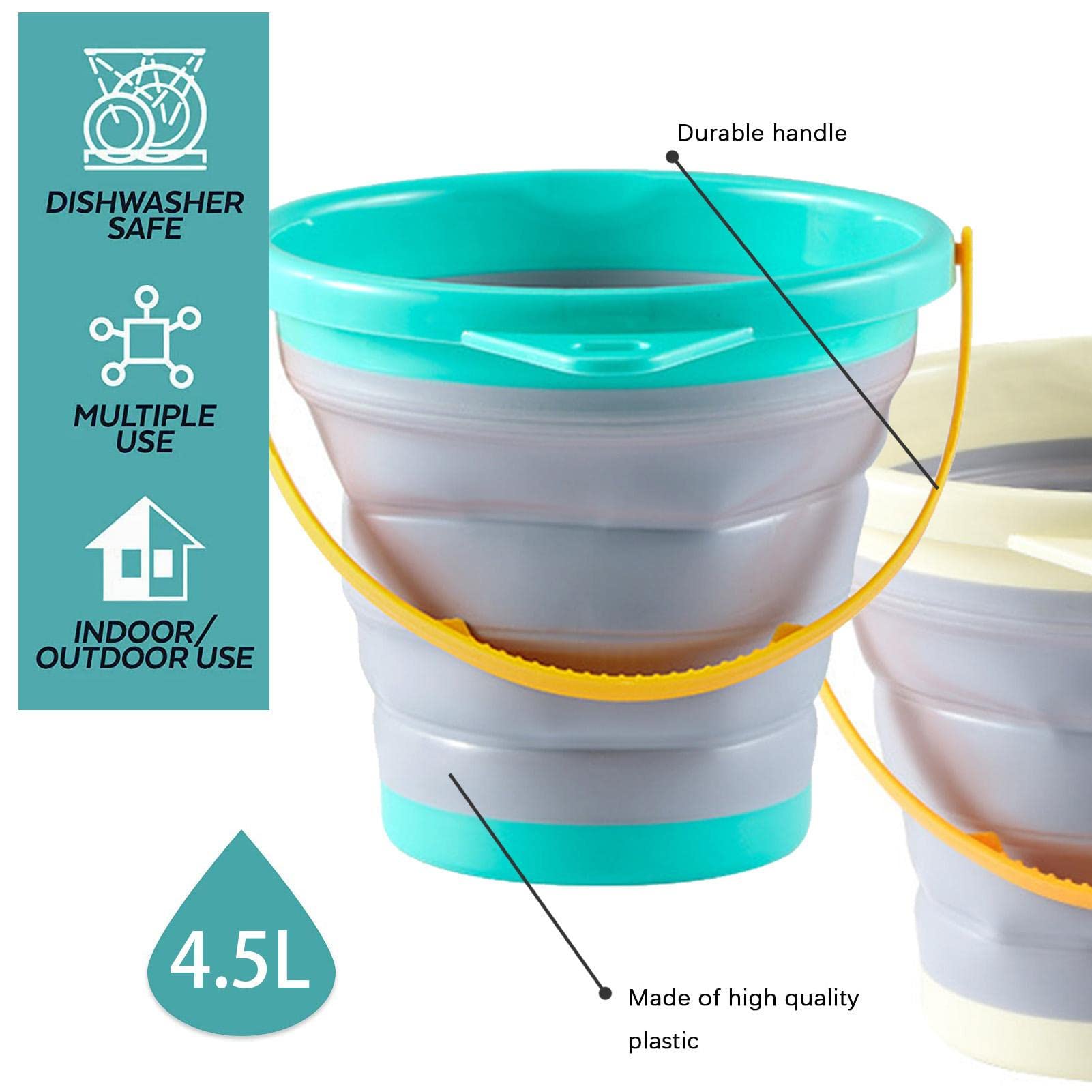 Foldable Beach Bucket Toy - Portable Sand & Water Bucket with Handle for Kids - Perfect for Beach, Sandbox, Fishing & Camping - Compact 22.5 x 17 x 12 cm - Great Summer Outdoor Activity Essential (Shovel Not Included)