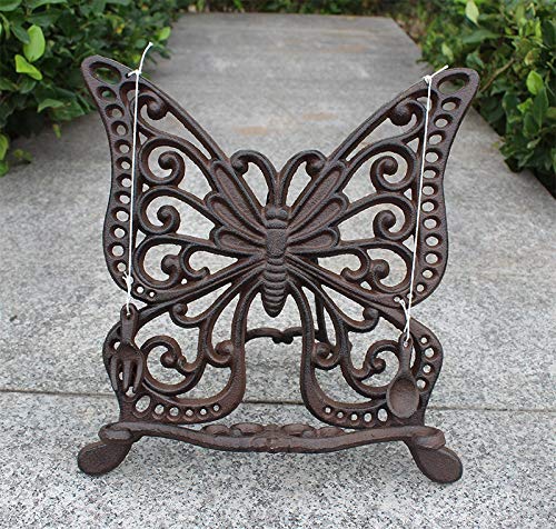 Vintage Cast Iron Butterfly Book Stand - Rustic Cookbook Holder, Newspaper & Magazine Rack for Kitchen, Living Room & Office - Decorative Brown Home Organizer for Books, Plants & Display - Perfect for Reading Nooks, Coffee Tables & Bookshelf Decor