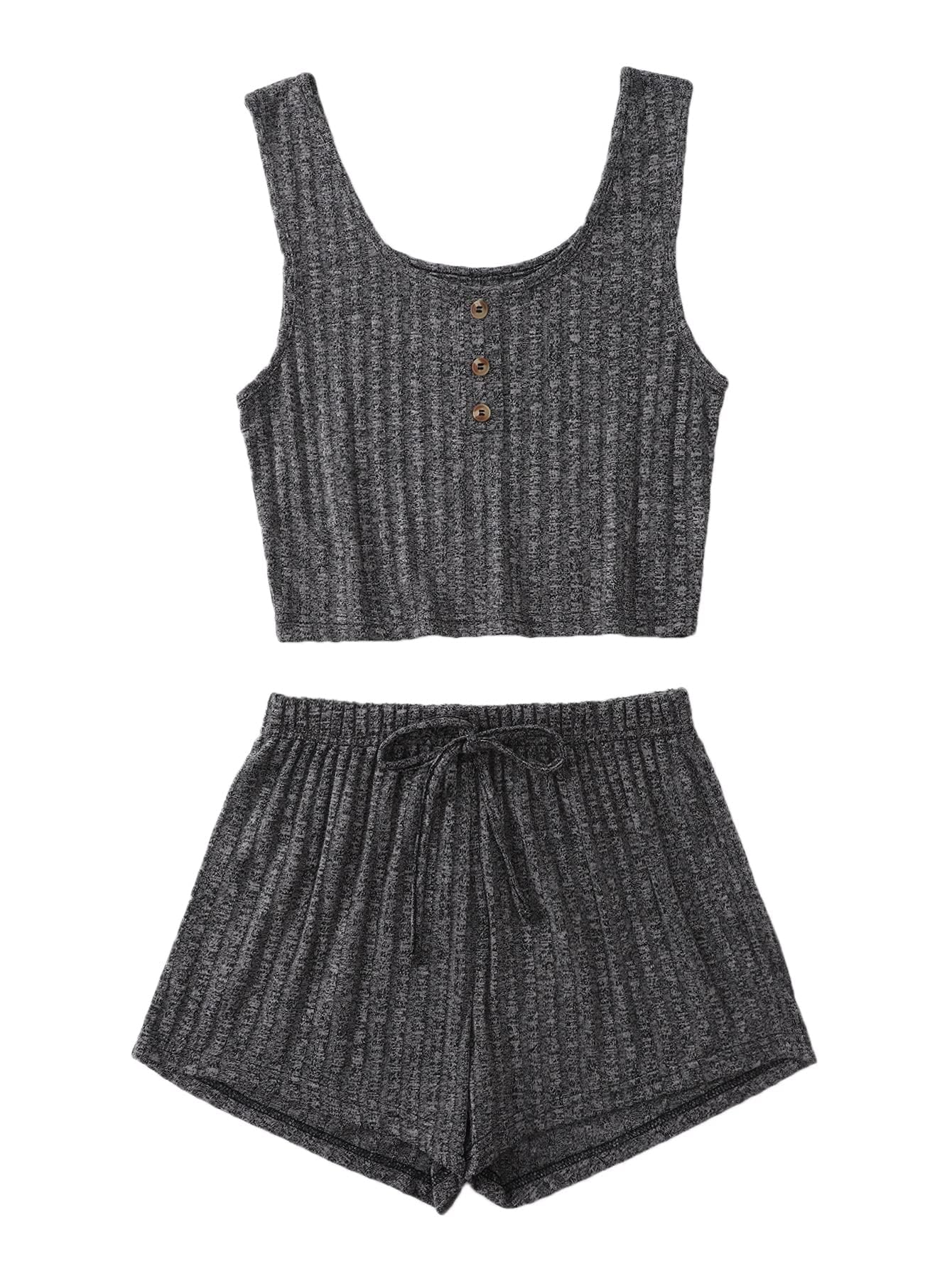 SOLY HUX Women's Ribbed Knit Pajama Set - Sleepwear & Lounge Wear for Comfort