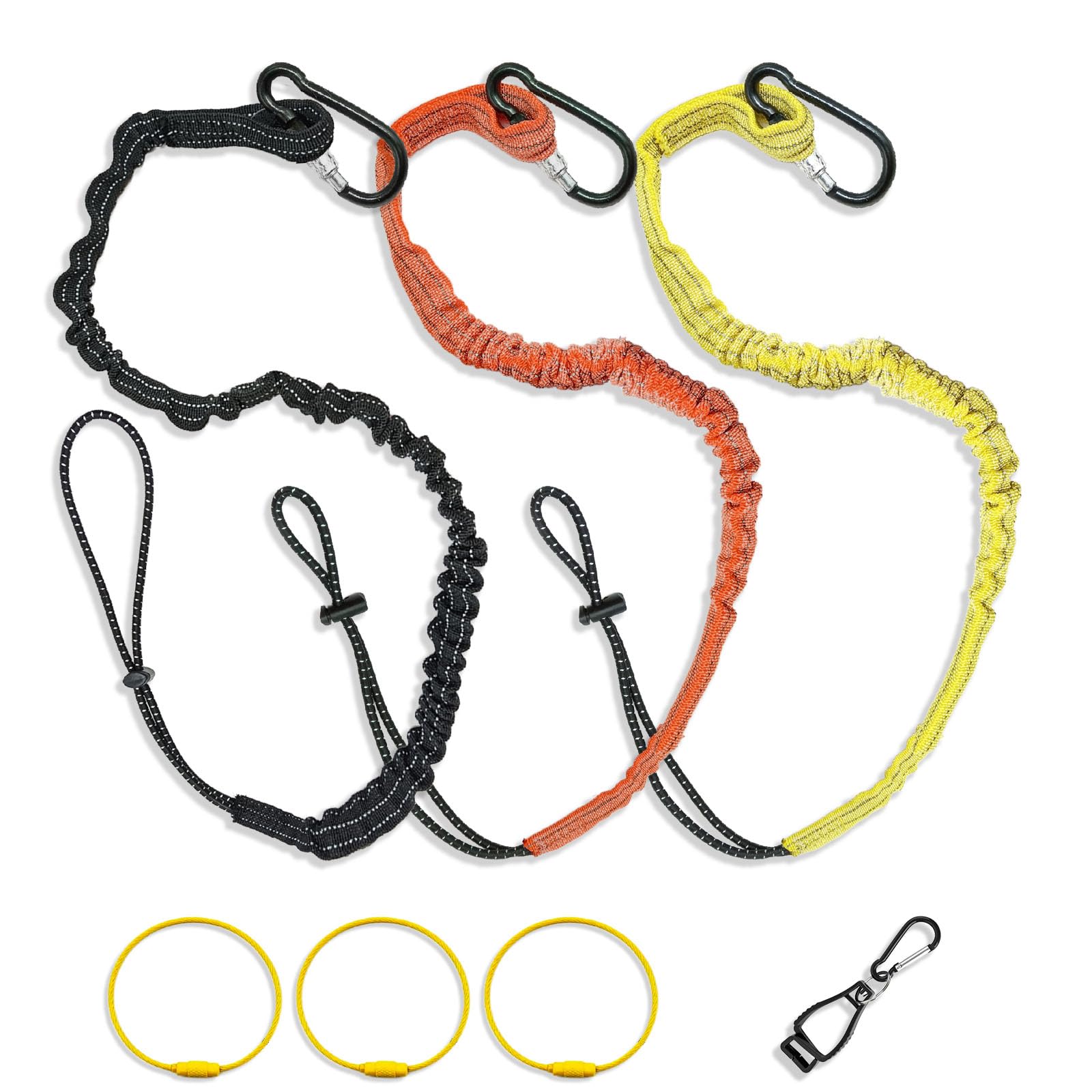 Retractable Tool Lanyards for Hand Tools - 3 Pack Adjustable Safety Tether with Carabiner Clip | Fall Protection for Roofing, Scaffolding & Construction | Durable Tool Belt Accessories for Work at Heights