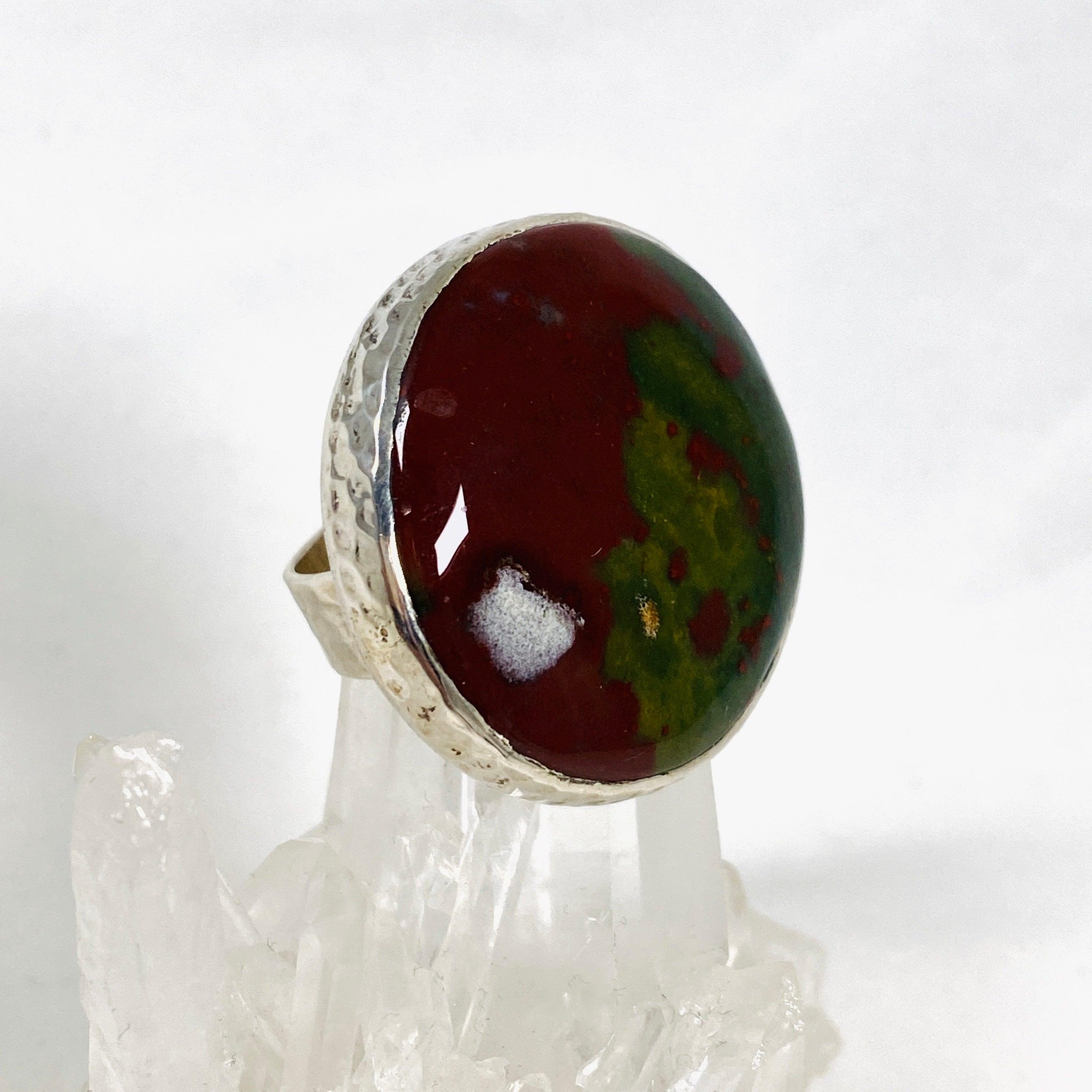 Bloodstone Round Hammered Band Ring for Men & Women - Size 10 - KRGJ1256 - Perfect for Everyday Wear, Gifts & Spiritual Healing Jewelry