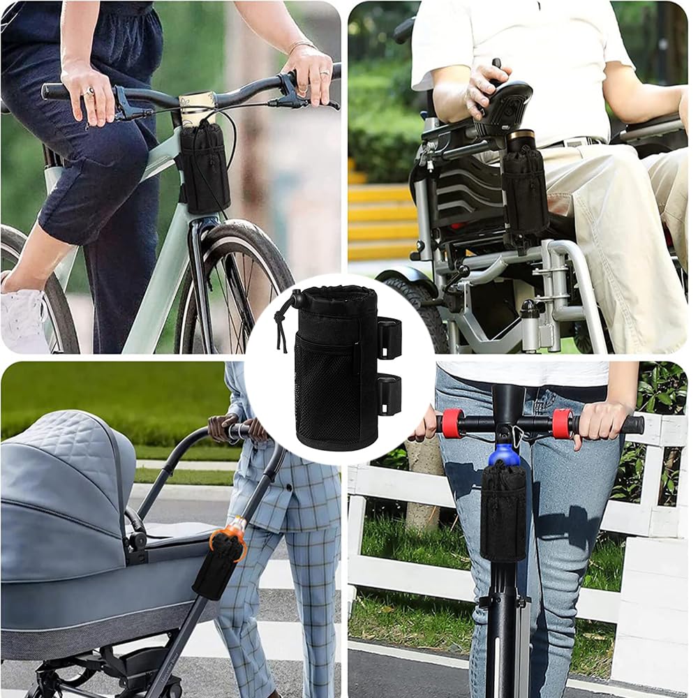 Universal Bike Cup Holder - Water Bottle Holder for Scooters, Wheelchairs & Golf Carts - with Net Pocket & Lock - Perfect for Outdoor Activities