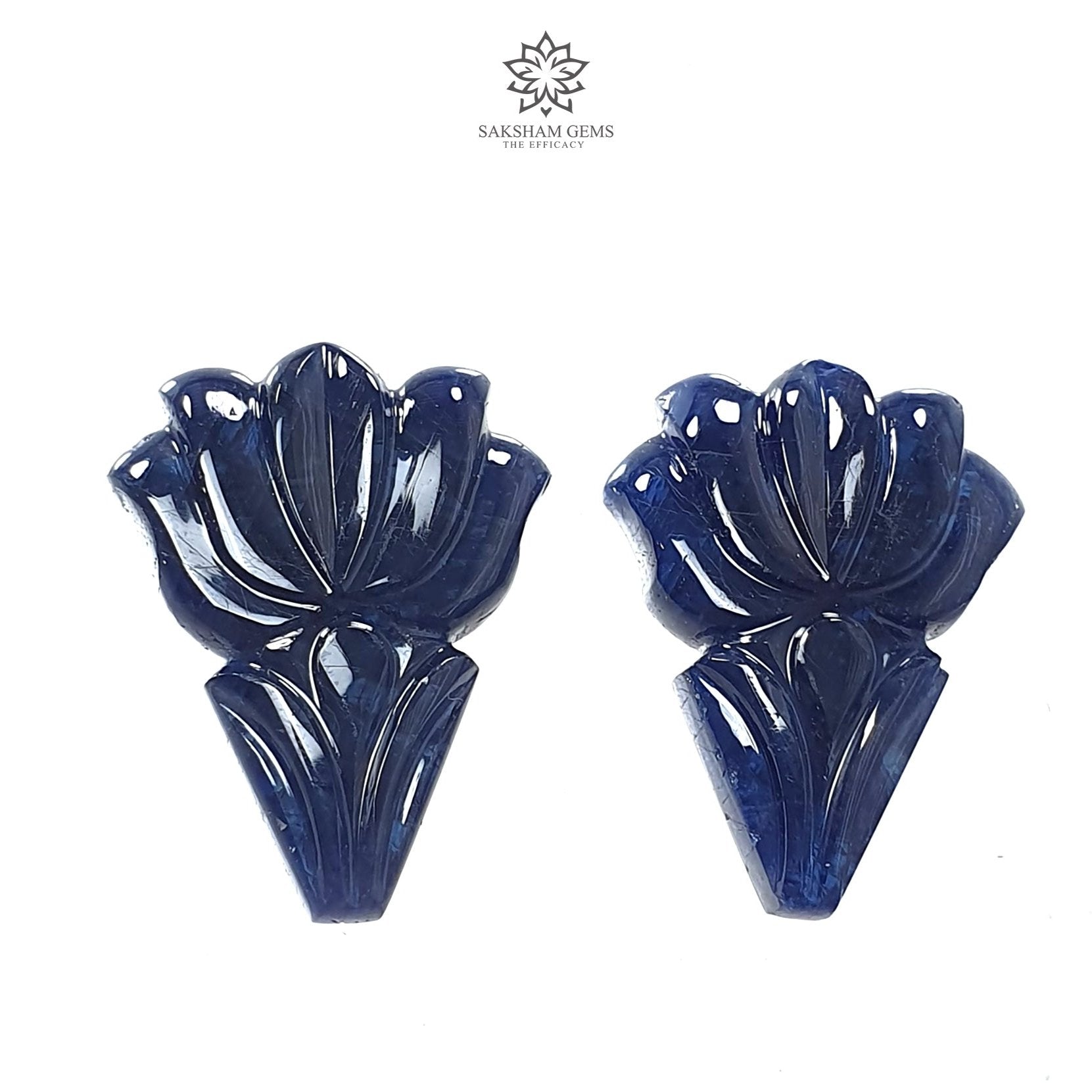 Natural Untreated Dark Blue Sapphire Gemstone Carving - 49.40cts Unheated Hand-Carved Fancy Shape 25x18mm Pair for Jewelry Making & Luxury Gifts
