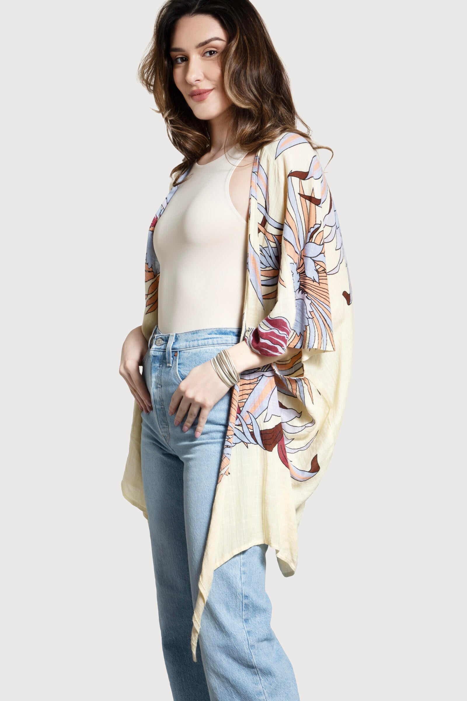 Wildflower Tie Front Kimono - Floral Printed Lightweight Cover Up for Women - Perfect for Beach, Pool, and Summer Outfits