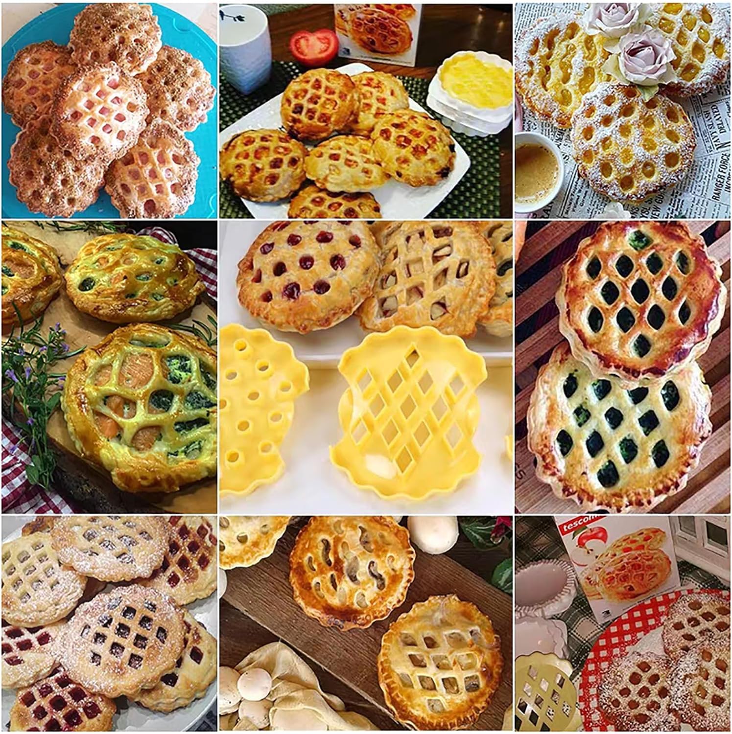 Mini Pie Plate Set - 3 Shapes Multipurpose Pie Maker, Pocket Pie Mold, Manual Dough Sheeter for Autumn Pies, Waffles & Plaid Cookies | Perfect for Holiday Baking, Party Desserts & Homemade Hand Pies