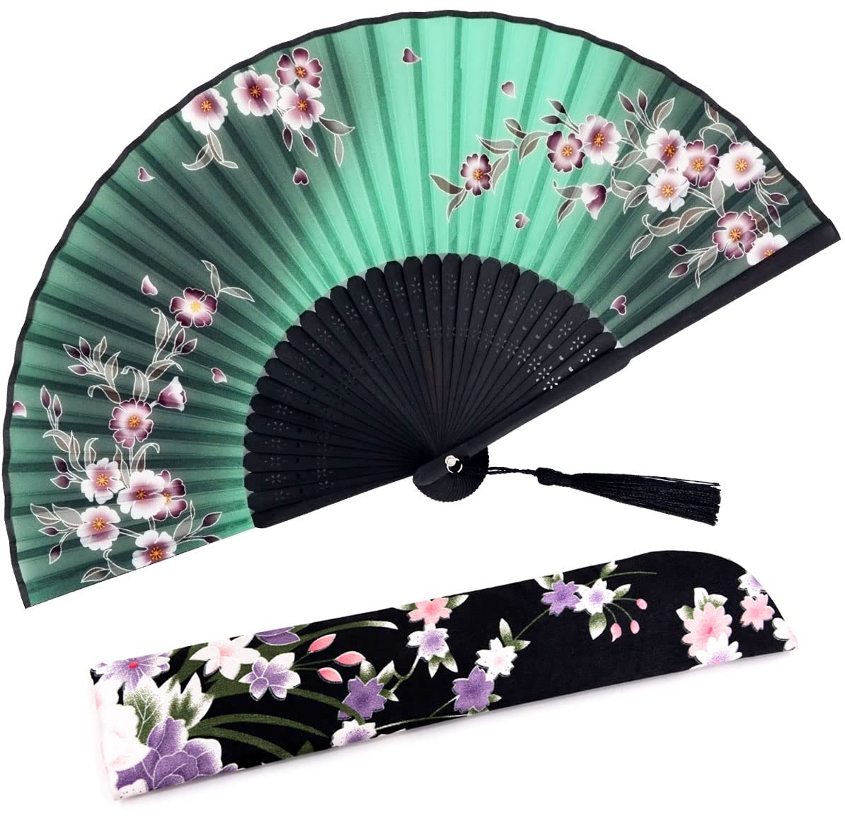 Amajiji Vintage Style Bamboo Silk Folding Hand Fan for Women - Chinese & Japanese Inspired Wedding, Party, Dance Decoration - Perfect Gift for Performances & Summer Cooling (AM-10) | Elegant Accessory for Brides, Dancers & Home Decor