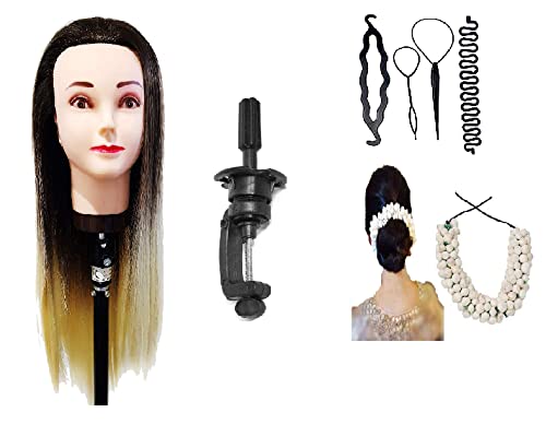 Professional Synthetic Hair Mannequin Head for Hairstyling Practice - Black & Blonde Female Dummy | Perfect for Salon Training, Wig Styling & Haircut Practice