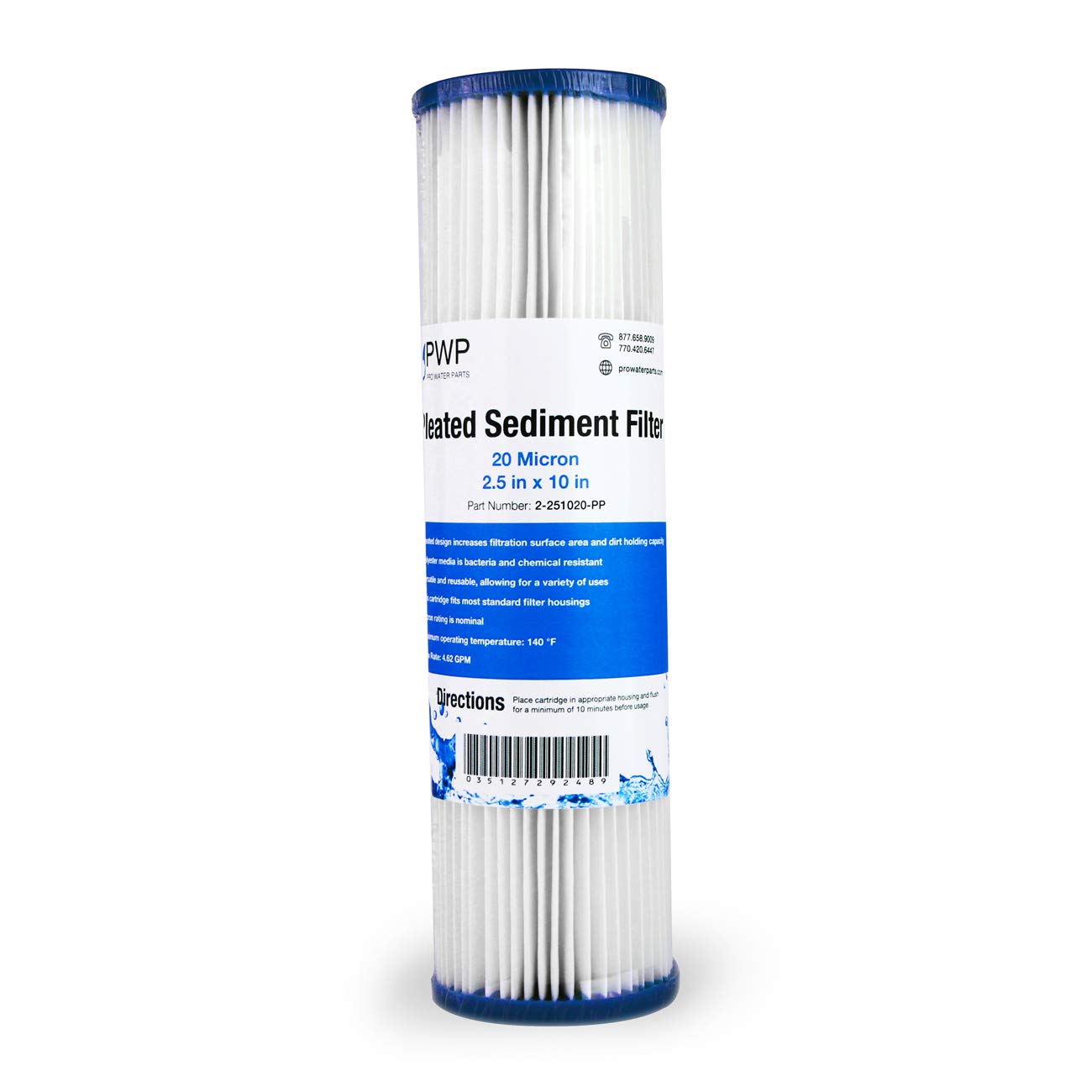 20 Micron Pleated Poly Sediment Water Filter Cartridge 2.5x10