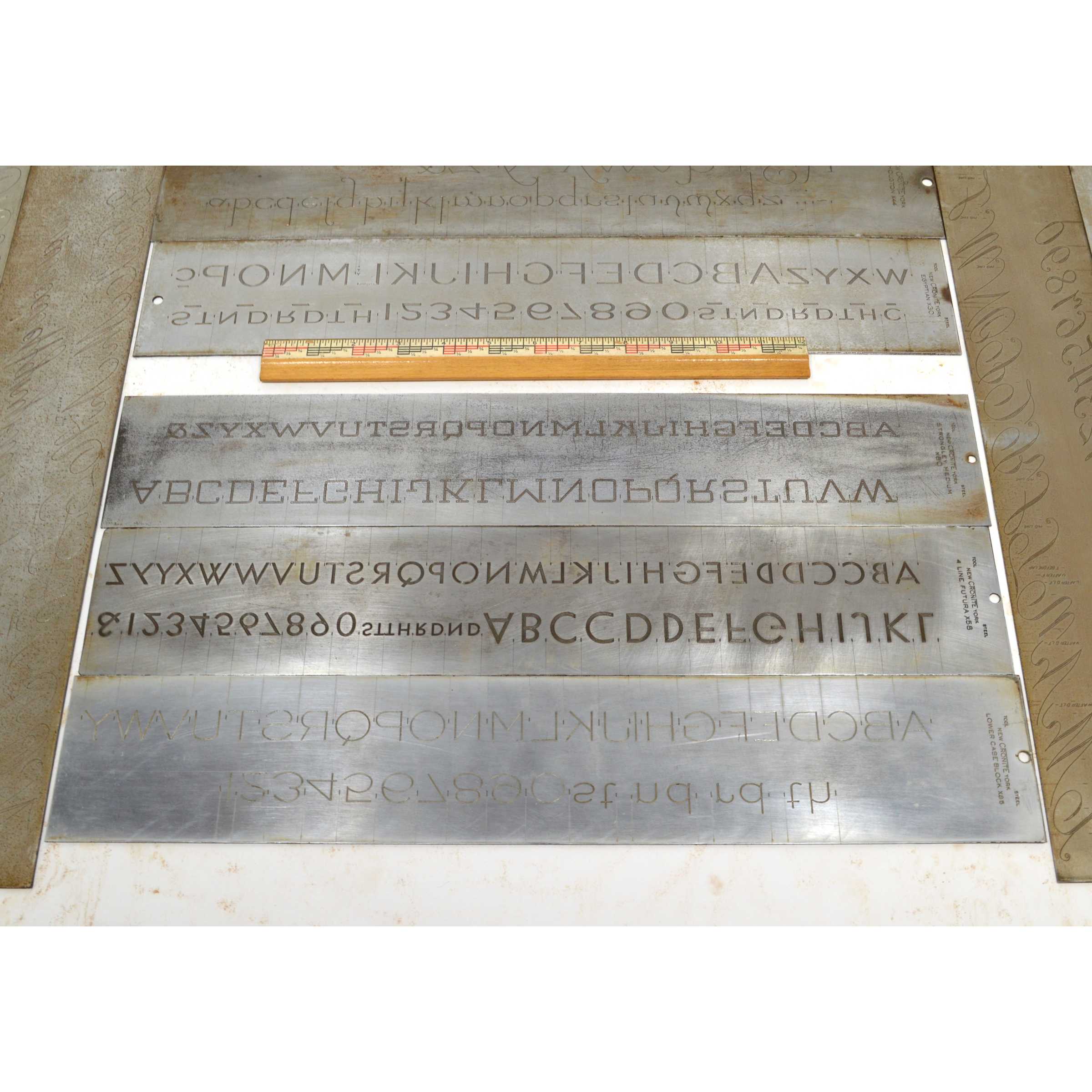 Vintage CRONITE Engraving Font Plate Set of 10 - Antique Engraver & Pantograph Lettering Plates for Jewelry Making, Metal Crafting, and Personalized Gifts