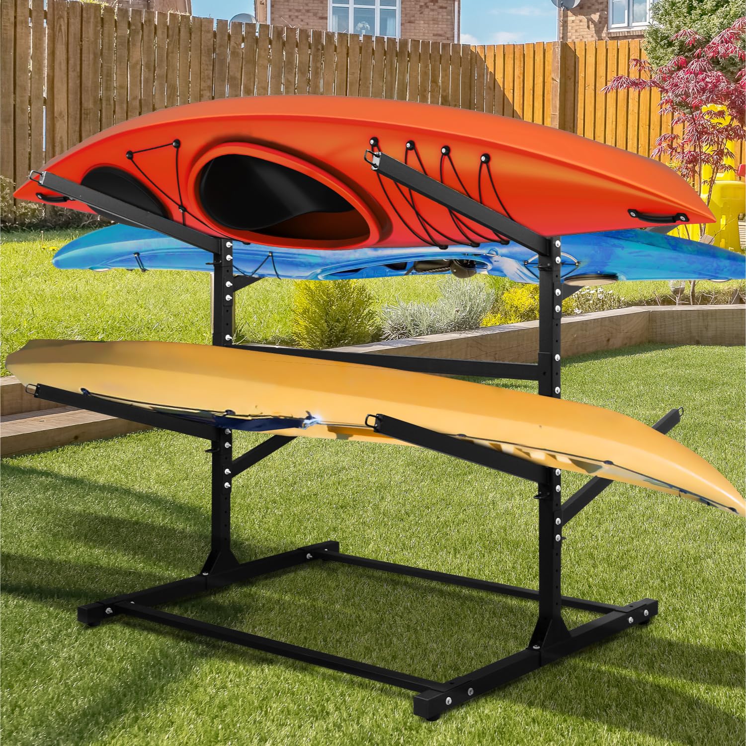 Adjustable Kayak Storage Rack - Heavy Duty SUP Stand, Weatherproof Canoe & Paddleboard Holder for Indoor/Outdoor Use - Perfect for Garage, Shed, Dock, and Beach Storage