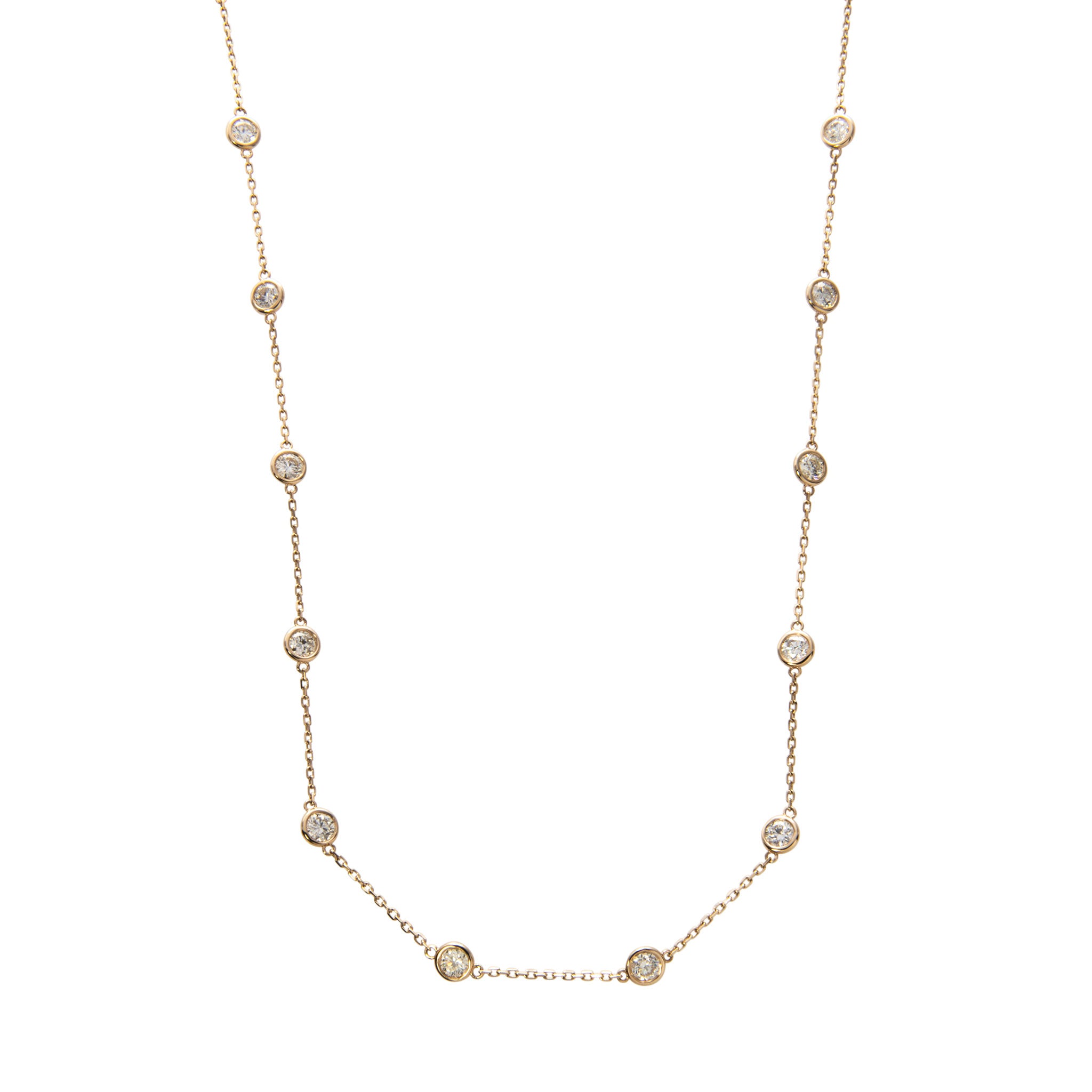 3ctw Diamond by the Yard 14 Station 14K Yellow Gold Necklace for Women - Elegant Layering Piece for Weddings, Anniversaries & Special Occasions