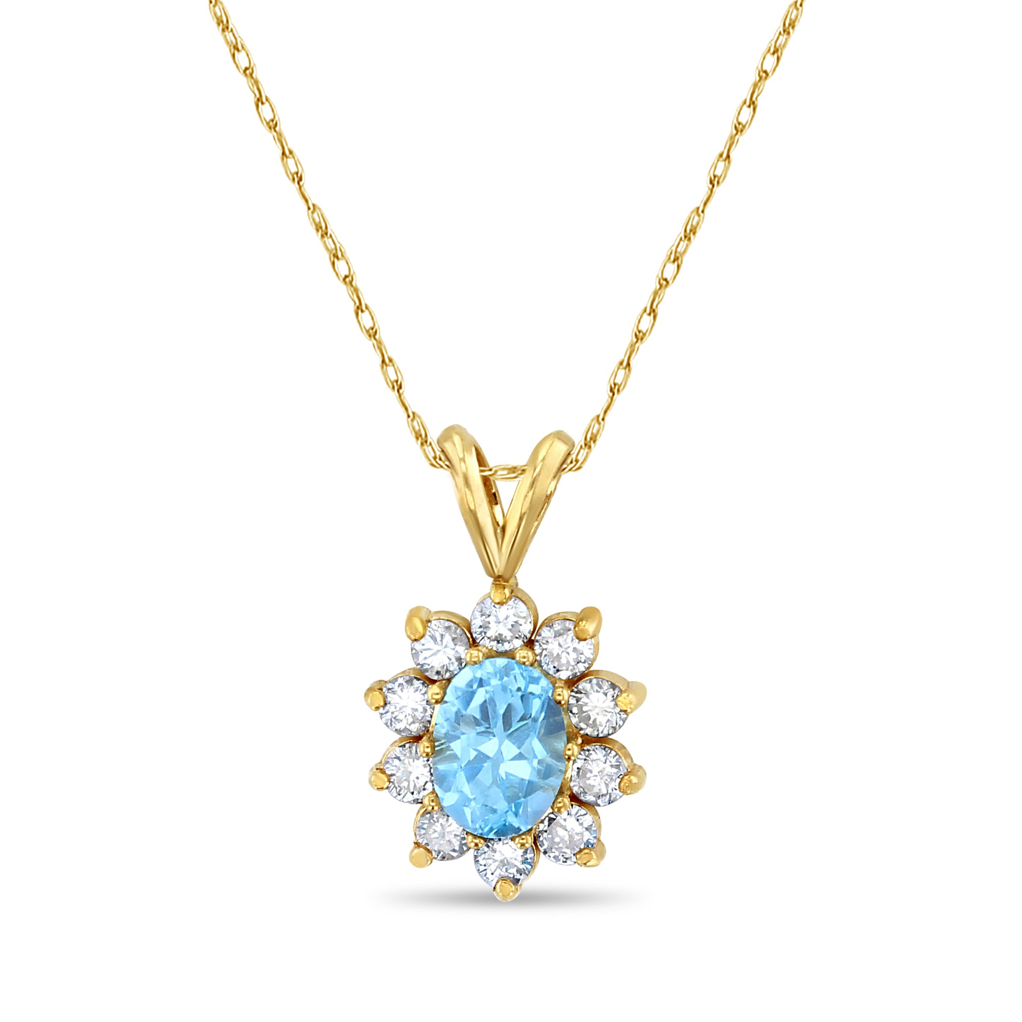 1.75ct Oval Blue Topaz Diamond Halo Necklace in 14k Yellow Gold | Elegant Jewelry Gift for Women | Perfect for Weddings, Anniversaries & Special Occasions