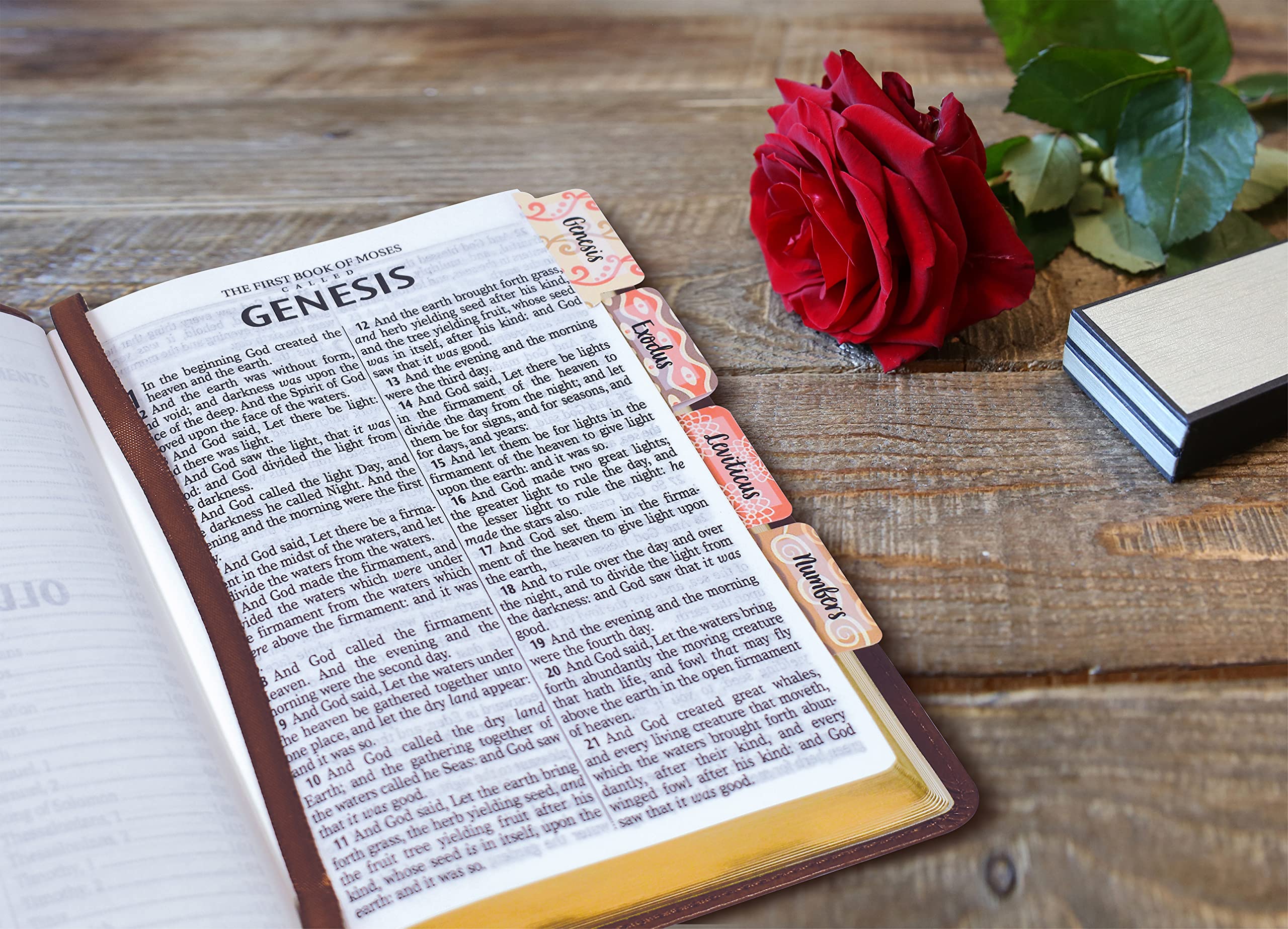 Better Office Products Bible Tabs - 75 Laminated Index Tabs for Old & New Testament (66 Book Names + 9 Blank Tabs), Christian Bible Journaling Supplies with Harmonious Themed Backgrounds - Perfect for Bible Study, Scripture Organization & Church Group Activities