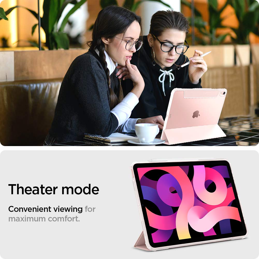Spigen Ultra Hybrid Pro Tri-Fold Case for iPad Air 11-inch (M3/M2 2025-2024) & 10.9-inch 5th/4th Gen (2022/2020) - Clear Transparent Back with Apple Pencil Holder in Rose Gold | Perfect for Work, School & Travel Protection