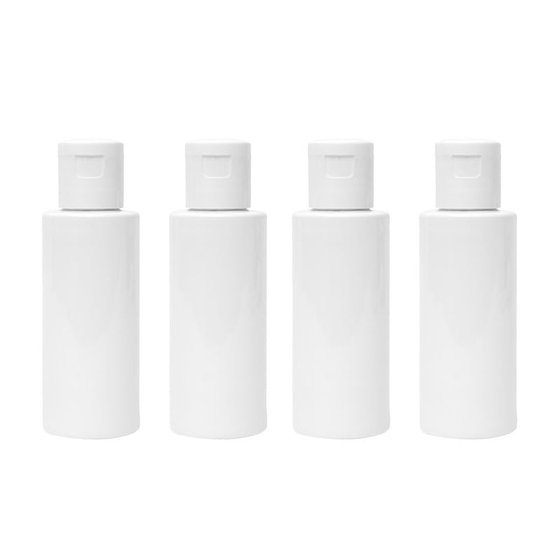 Round White HDPE Plastic Bottles 50ml (Pack of 4) with Flip-Top Cap - Leakproof Travel Containers for Essential Oils, Serums, DIY Skincare, Cosmetics - Perfect for Home Use & Travel Accessories