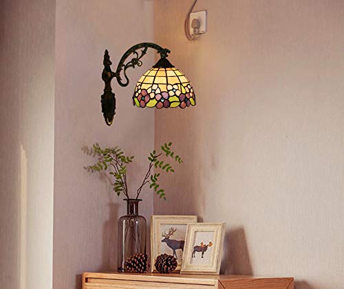 ANYE Tiffany Wall Sconces - European Retro Style Plum Blossom Glass Handmade Lampshade, Hardwired Fixture for Cabinet, Kitchen, Restaurant & Hotel Decor (Bulb Not Included) - Perfect for Ambient Lighting in Living Rooms, Bedrooms and Entryways