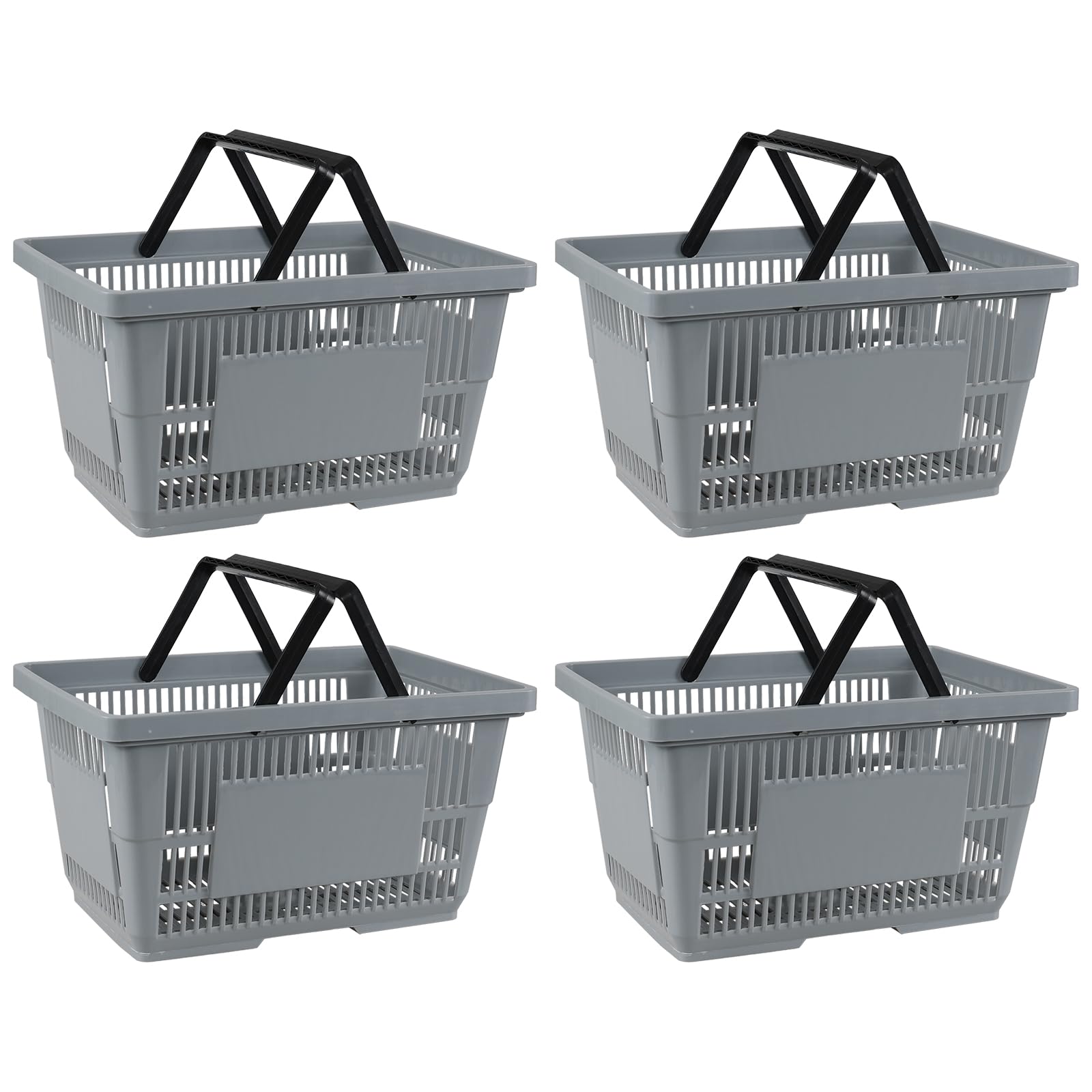 4 Pack Plastic Shopping Baskets with Handles - 28L Portable Grocery Basket for Supermarket, Retail Store & Home Use - 18.7 x 12.6 x 10.2 Inches, Gray - Perfect for Shopping, Storage & Organization