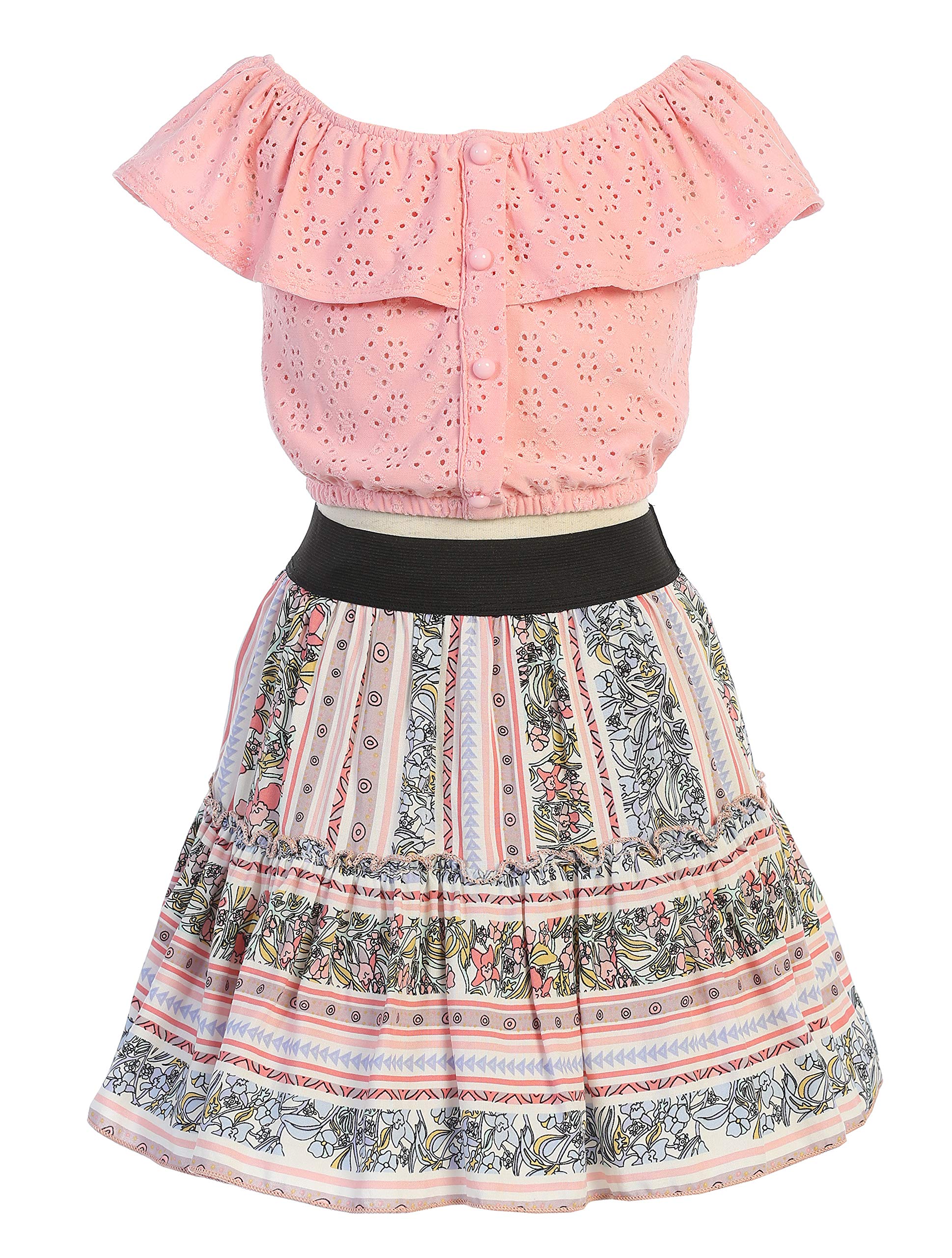 2-Piece Cold Shoulder Top & Skirt Set for Girls – Floral Flower Girl Party Dress Outfit | Perfect for Weddings, Birthday Parties & Special Occasions