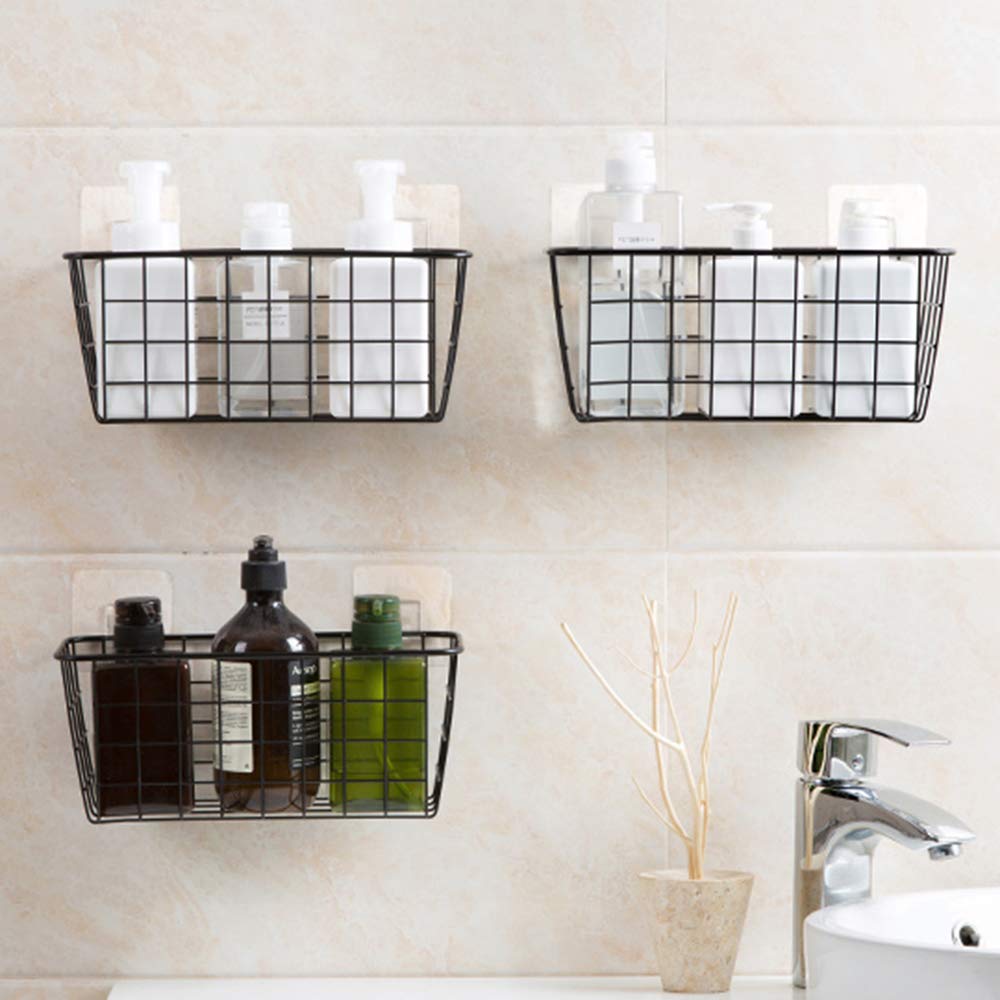 WIJIN 3 Pack Metal Wall Mount Storage Baskets - Organizer Bins for Kitchen, Bathroom, Pantry, Closet, Laundry & Garage - Space Saving Home Organization Solution (Perfect for Spices, Toiletries, Cleaning Supplies & Small Items)