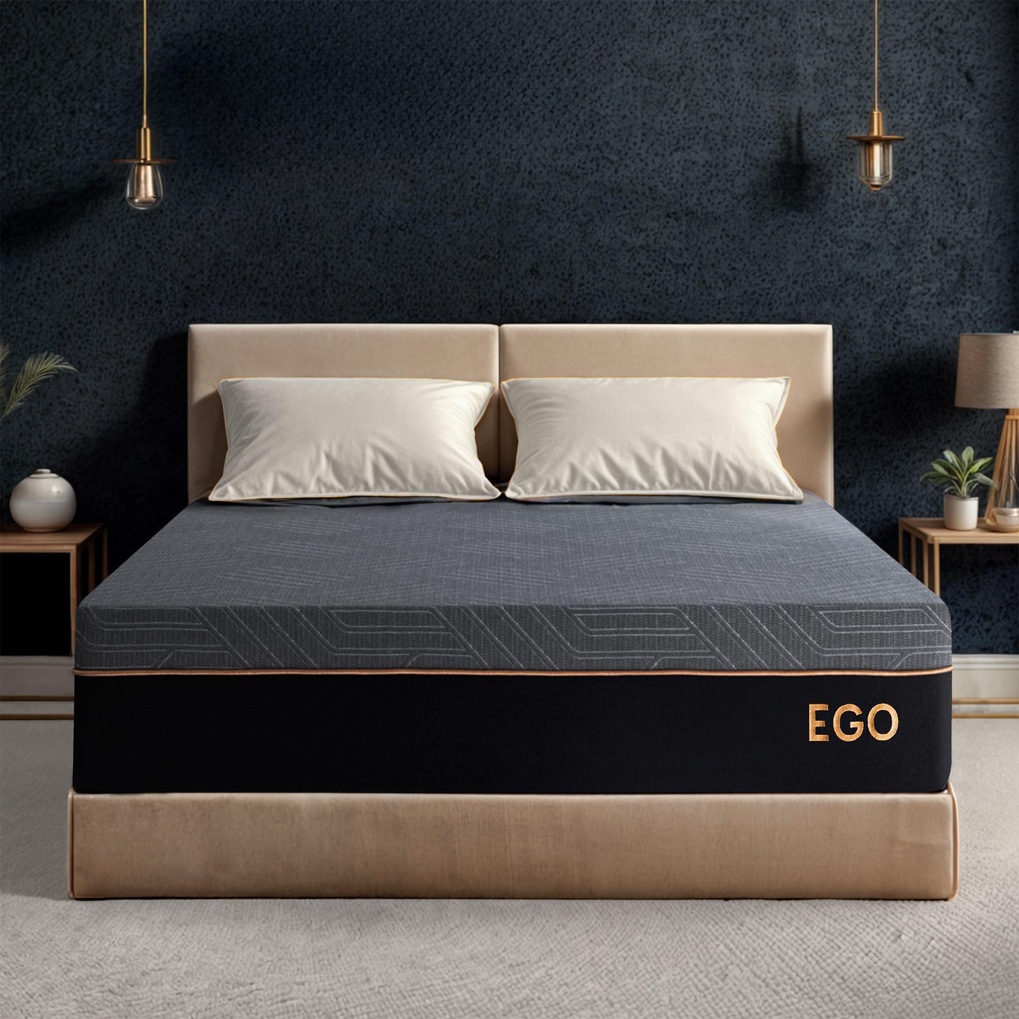 EGOHOME 12 Inch Queen Mattress - Copper Gel Cooling Memory Foam Mattress for Back Pain Relief, Therapeutic Double Mattress Bed in a Box, CertiPUR-US Certified (60x80x12, Black) | Perfect for Hot Sleepers & Pressure Relief in Bedrooms, Guest Rooms & Apartments