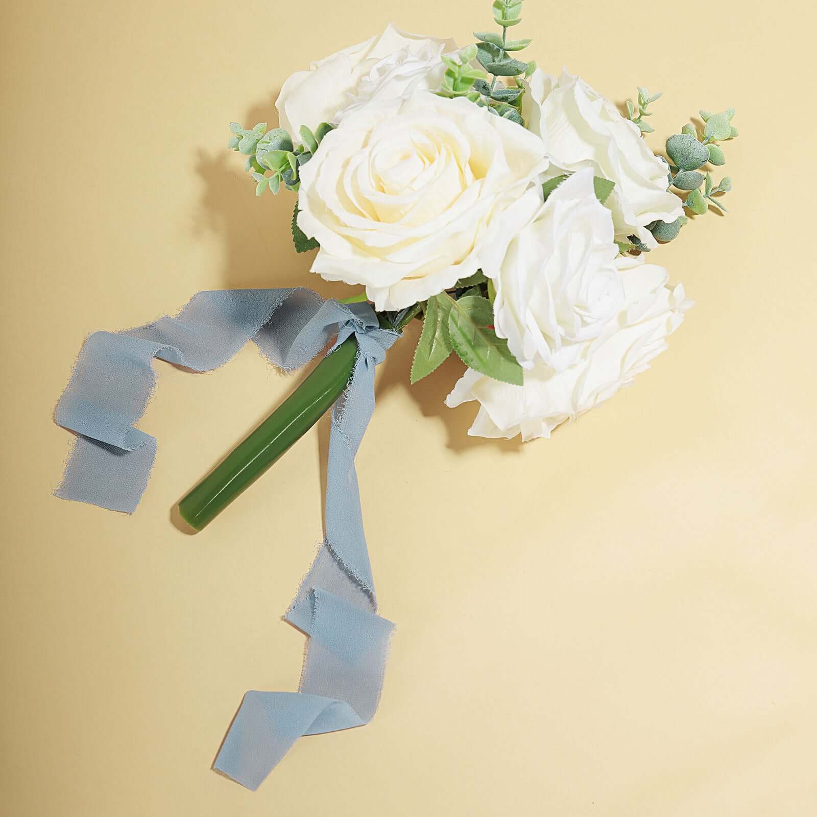 2 Pack 6-Yard Dusty Blue Silk-Like Chiffon Linen Ribbon Roll - Perfect for Wedding Bouquets, Invitations, Gift Wrapping & DIY Crafts