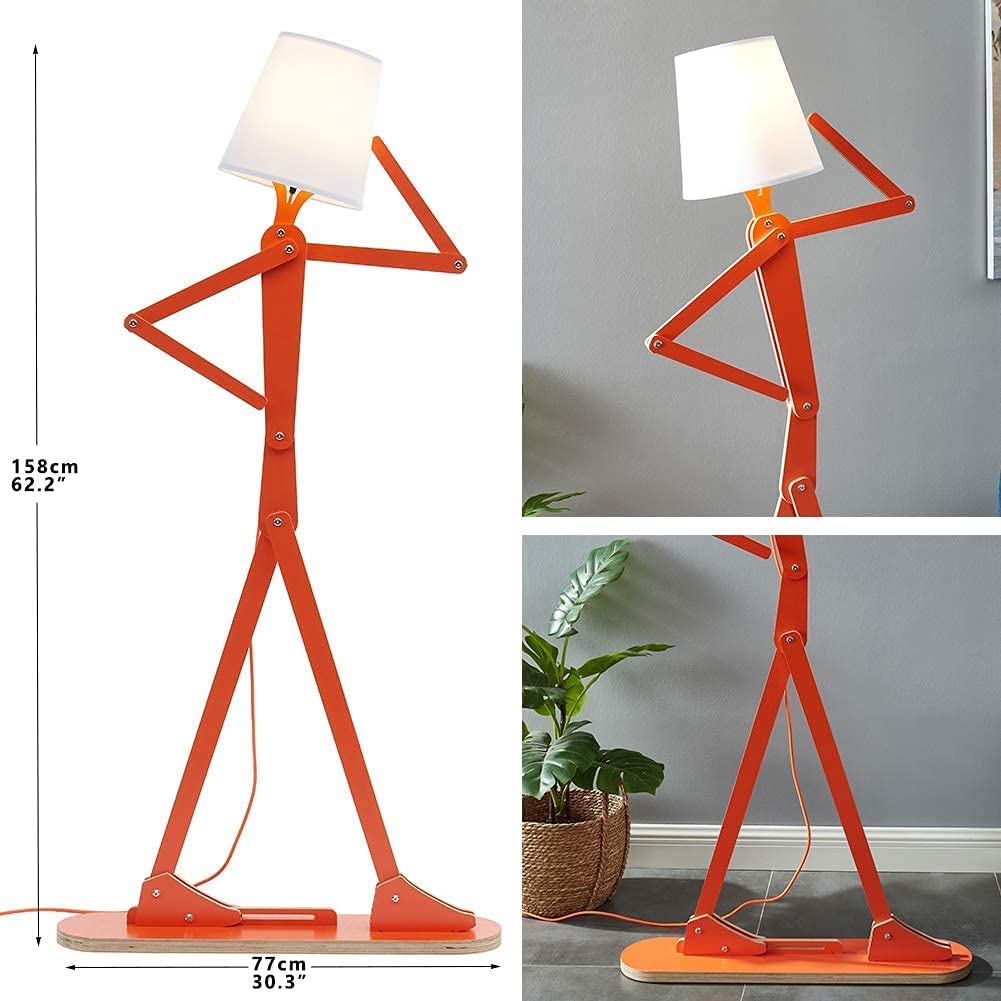 Stylish Wooden Floor Lamp with Swing Arm - Tall Decorative Standing Light for Living Room, Bedroom, Office & Farmhouse - Energy Efficient LED Bulb Included (Orange) - Perfect Reading Lamp & Cozy Home Decor Gift Idea