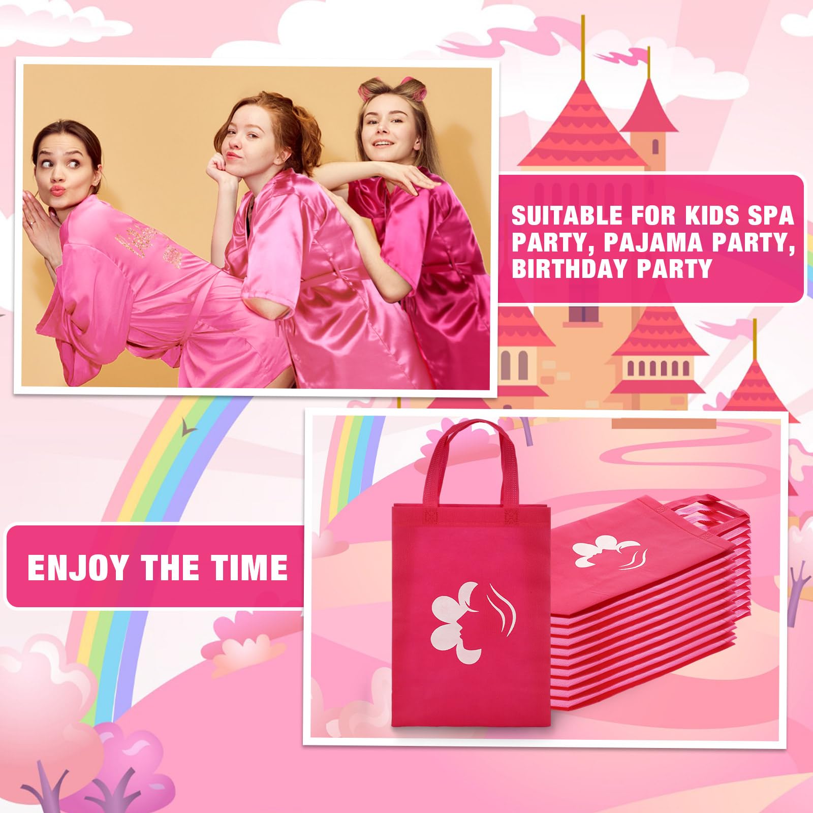 Bonuci 50 Pcs Spa Party Supplies Kit for Girls - 10 Satin Robes & 10 Kids Slippers - Sleepover Birthday Party Favors for Girls Spa Day, Pampering Party & Relaxation Gifts