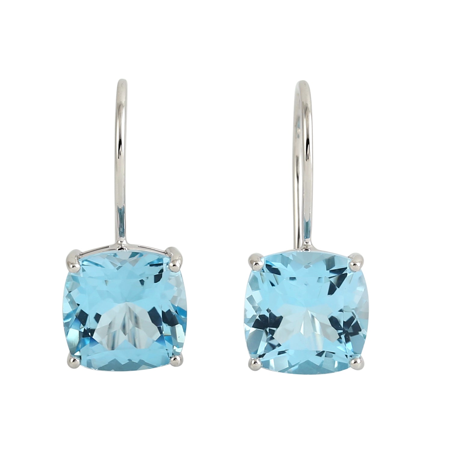 14K White Gold Cushion Cut Blue Topaz November Birthstone Ear Hook Earrings | Elegant Dangling Earrings for Women, Perfect for Birthdays, Anniversaries & Special Occasions