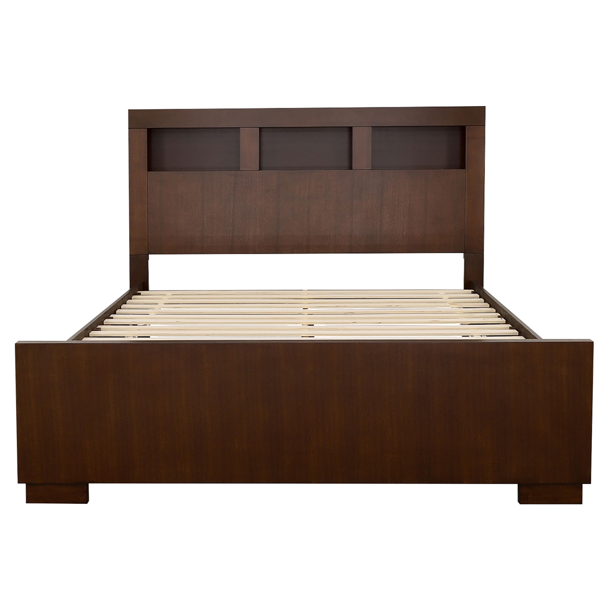 Coaster Home Furnishings Jessica Contemporary Wood Queen Size LED Storage Bookcase Bed Frame with 47-inch Headboard in Cappuccino - Modern Platform Bed with Built-in Storage for Small Spaces & Apartment Living