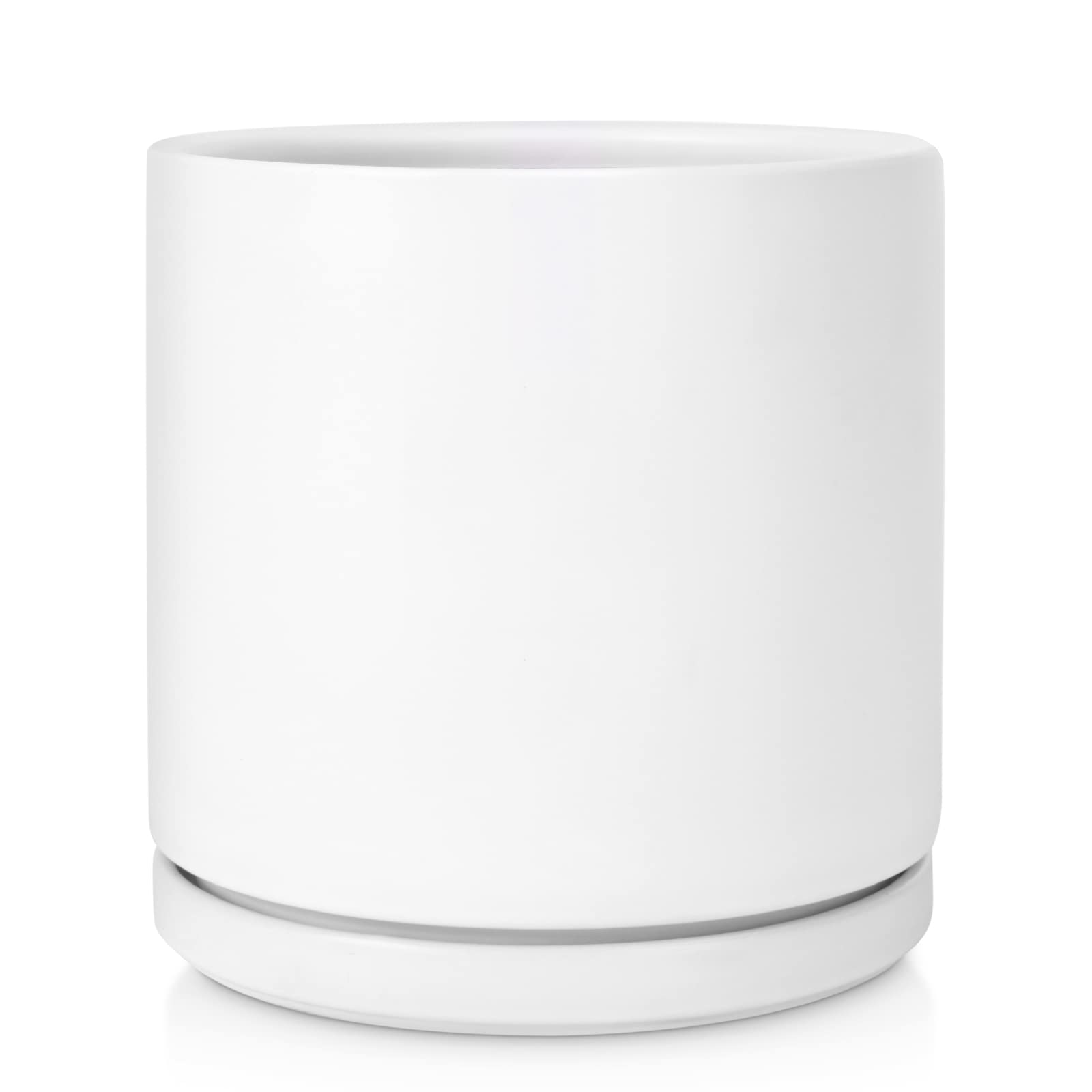Kazeila 12 Inch Ceramic Flower Pot with Saucer - Glazed Matte White Planter with Drainage Hole for Indoor Plants, Succulents, Herbs - Perfect for Home, Office, and Garden Decor