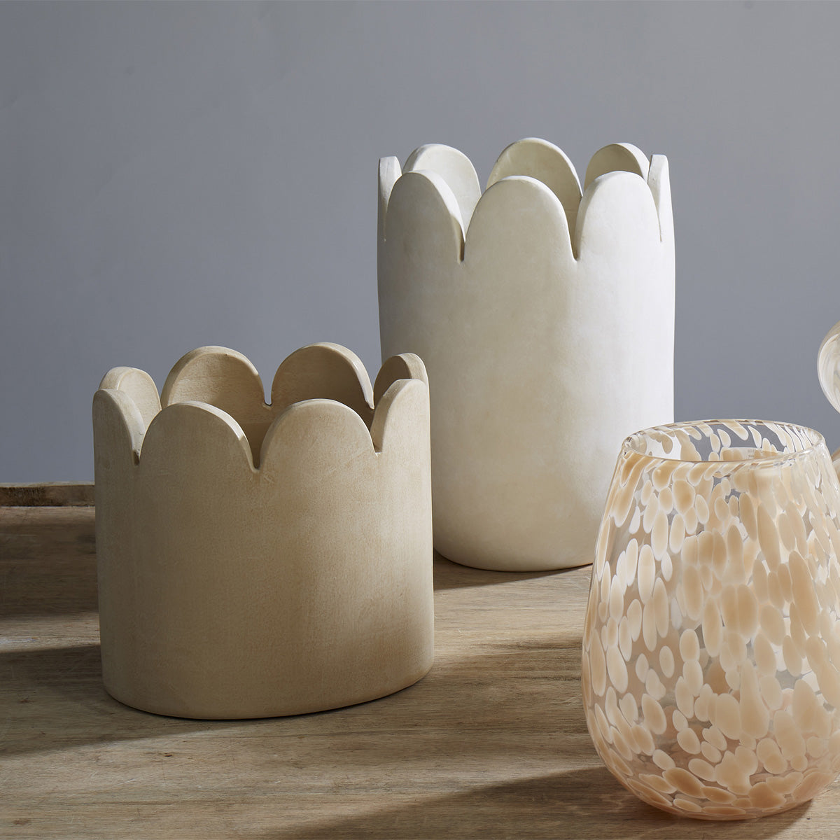 Ceramic Stone Wash Scalloped Vessel - Handmade Decorative Bowl for Home Decor, Kitchen & Dining | Perfect for Fruit Display, Centerpiece, and Modern Tableware