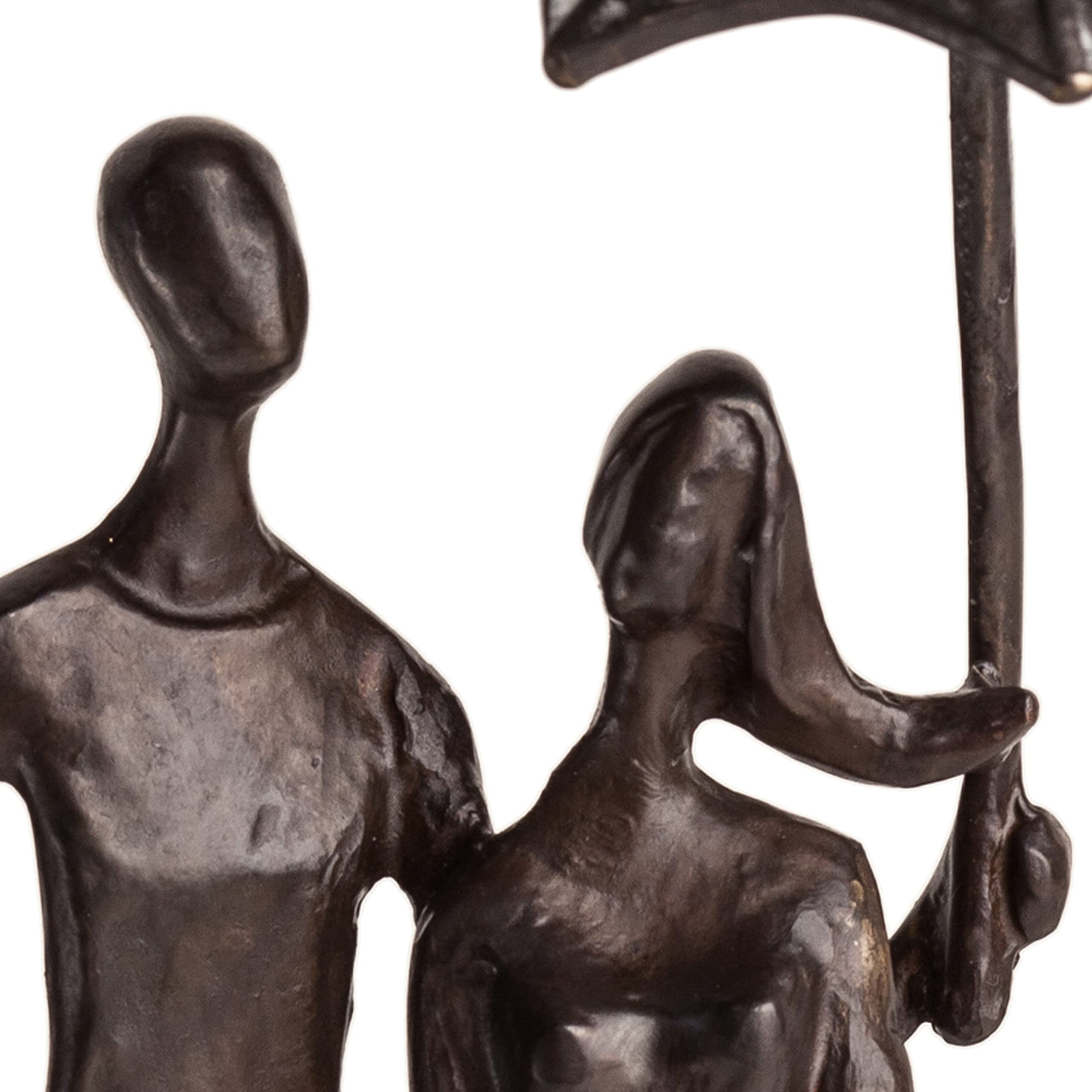 Loving Couple Under Umbrella Bronze Sculpture - Modern Elegant Metal Art Statue for Home & Office Decor - Romantic Tabletop Sculpture for Wedding Anniversary Gift & Living Room Centerpiece