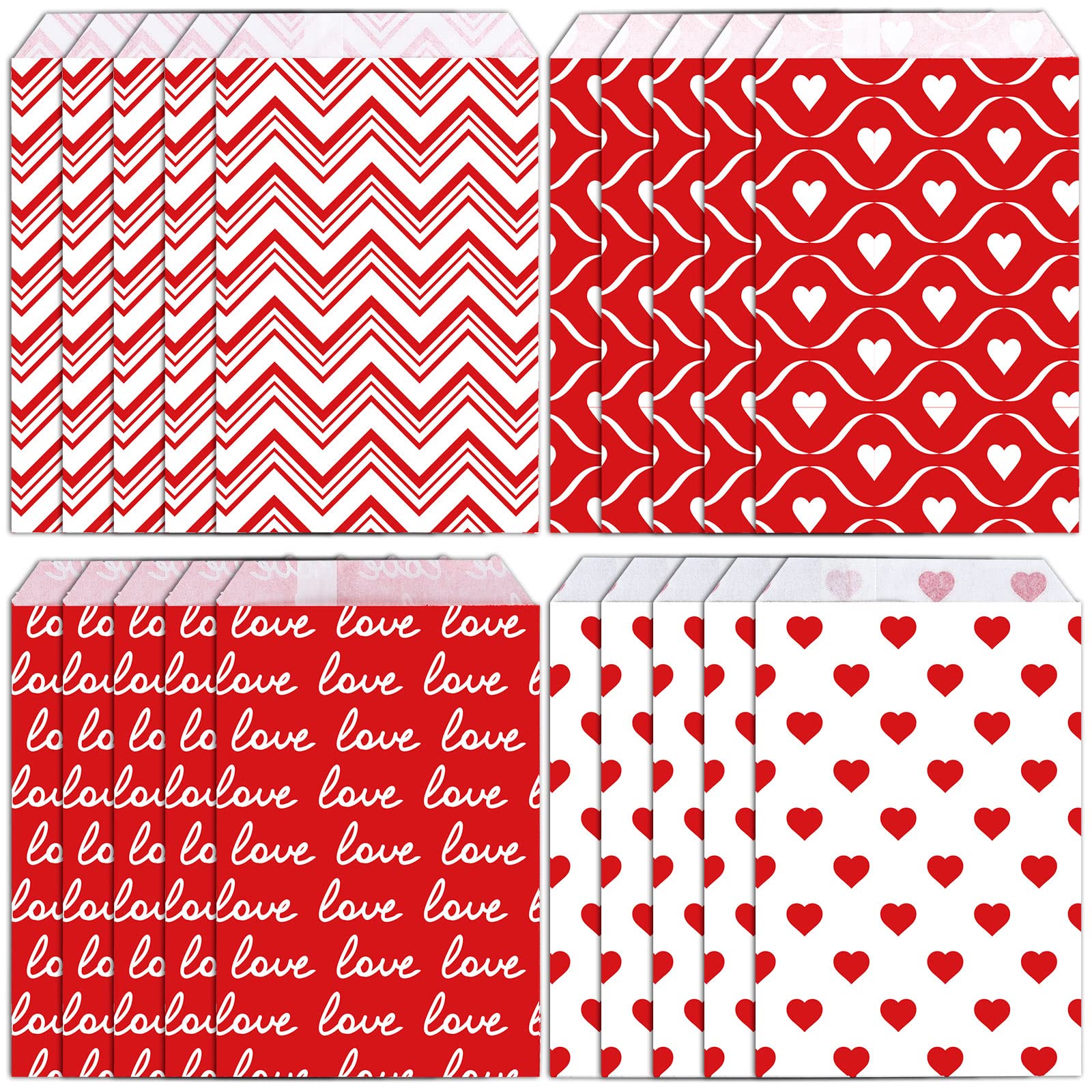 AnyDesign 120 Pack Valentine's Day Treat Bags - Red & White Heart Stripe Printed Paper Gift Bags for Candy, Cookies, Party Favors | Perfect for Weddings, Mother's Day, Holiday Buffets & Classroom Celebrations